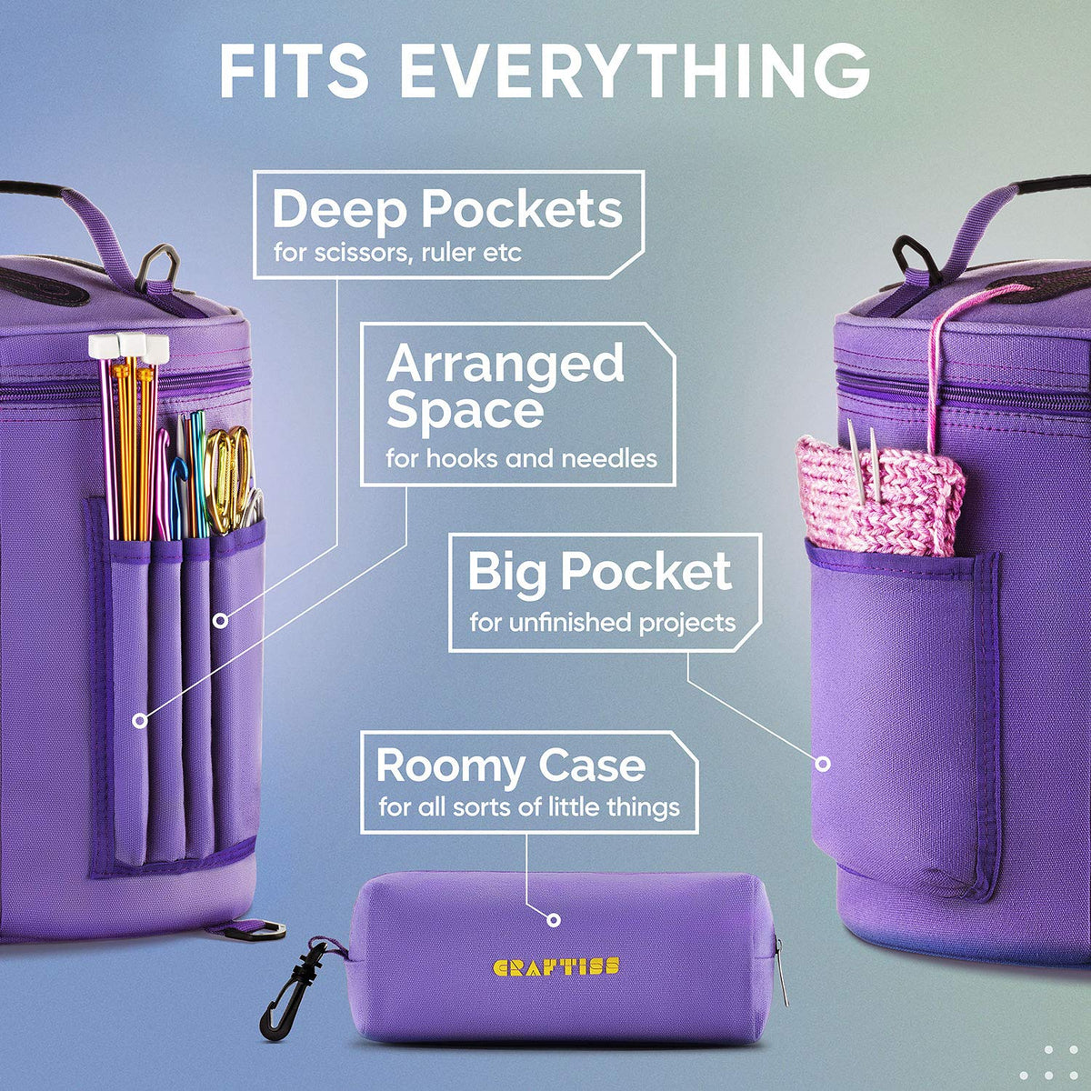 CRAFTISS Crochet Bag Organizer & Yarn Storage Bag, Knitting Bag and Yarn Holder with Removable