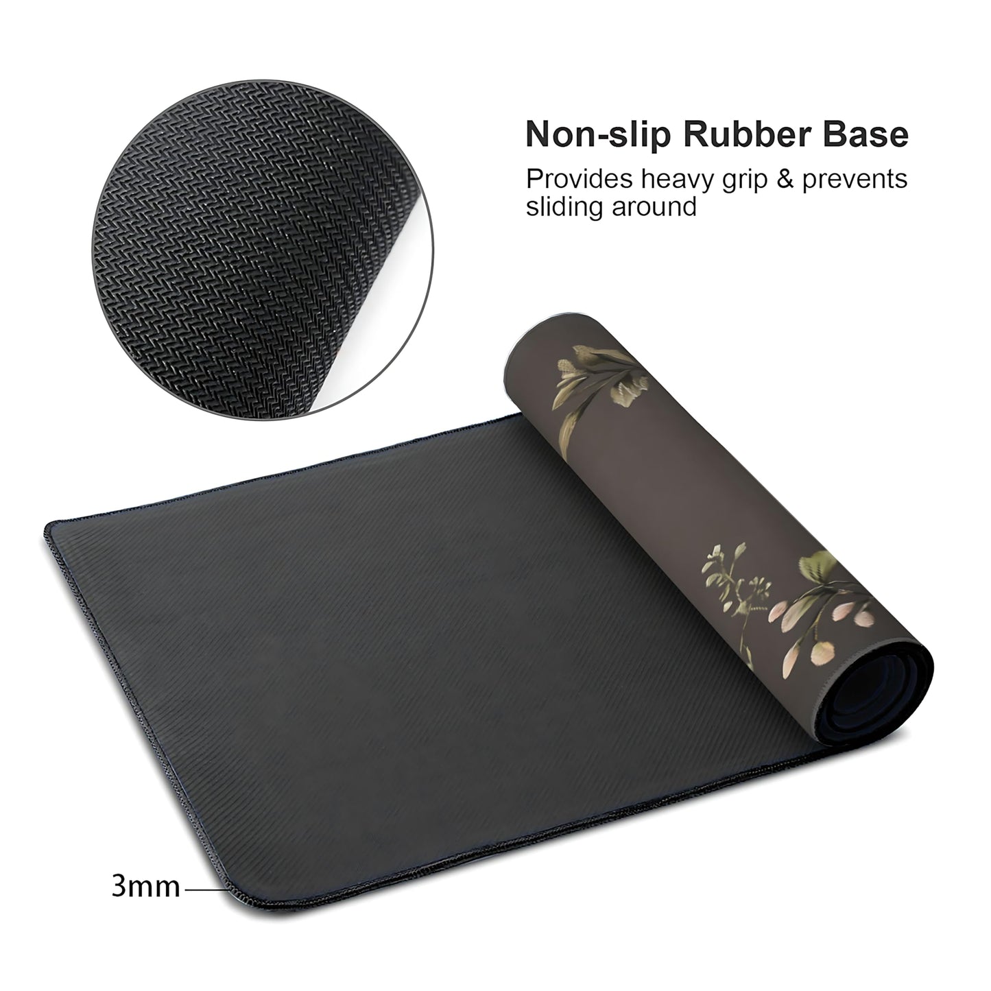 Cute Floral Aesthetic Wildflower Gaming Mouse Pad, Dark Charcoal Cottagecore Desk Mat with