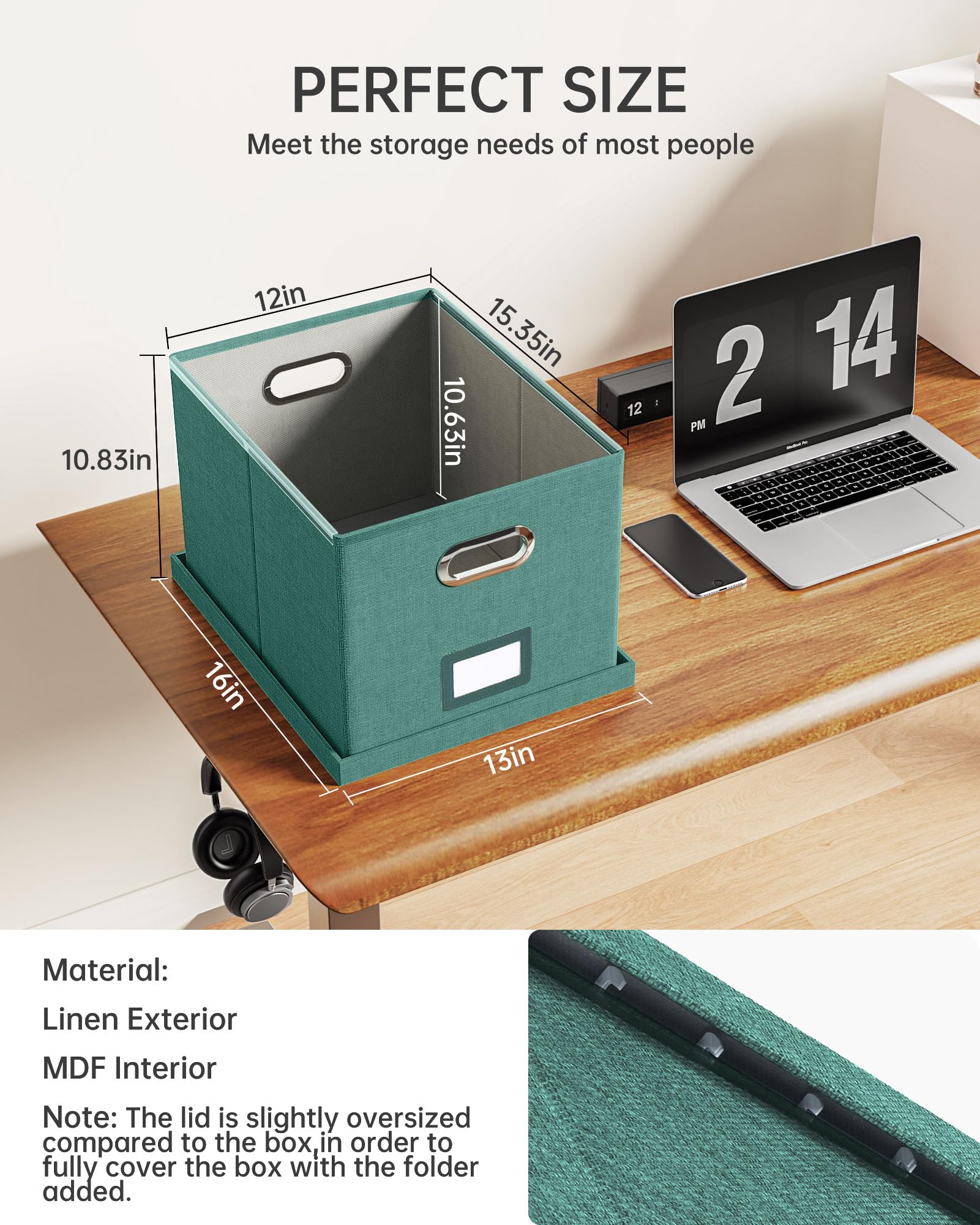 Oterri File Organizer with Lid, File Box, File Cabinet for Letter File Folder Storage, Hanging File