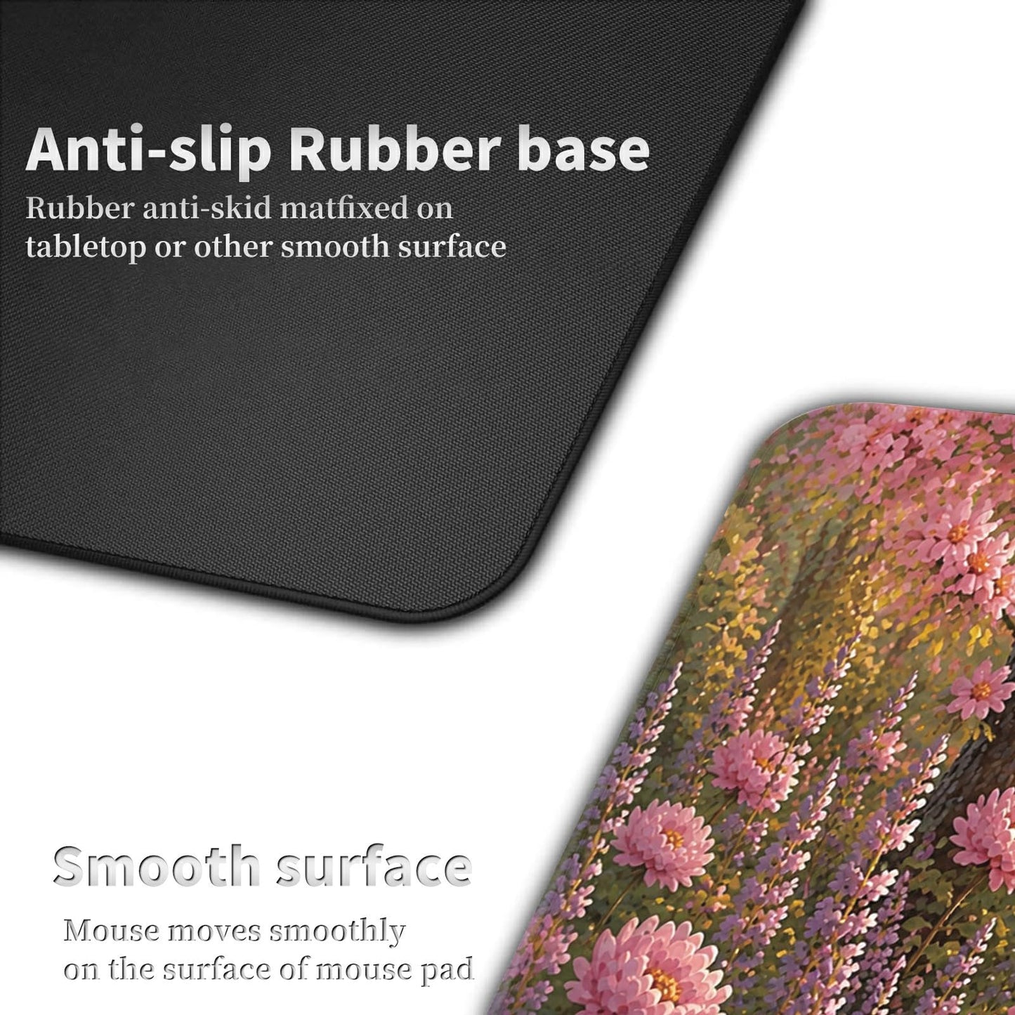 Garden Flower Cat Large Mouse Pad, 31.5 x 11.8 in Extended Desk Mat
