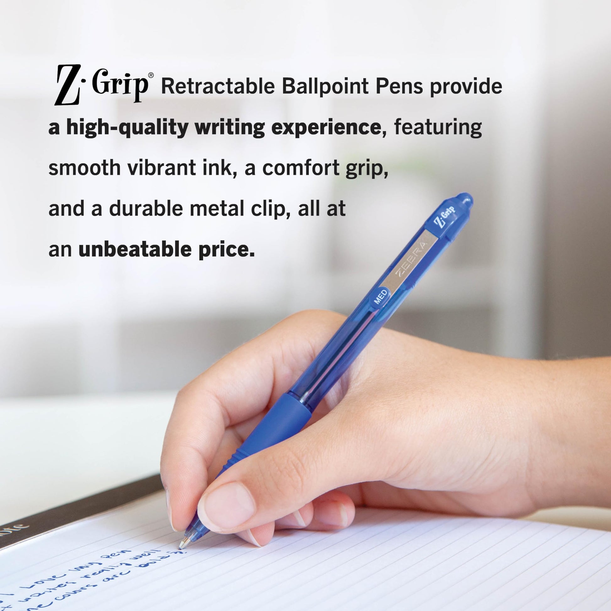 Zebra Pen Z-Grip Retractable Ballpoint Pen, Blue Ink, 1.0mm, 36 Bulk-Pack