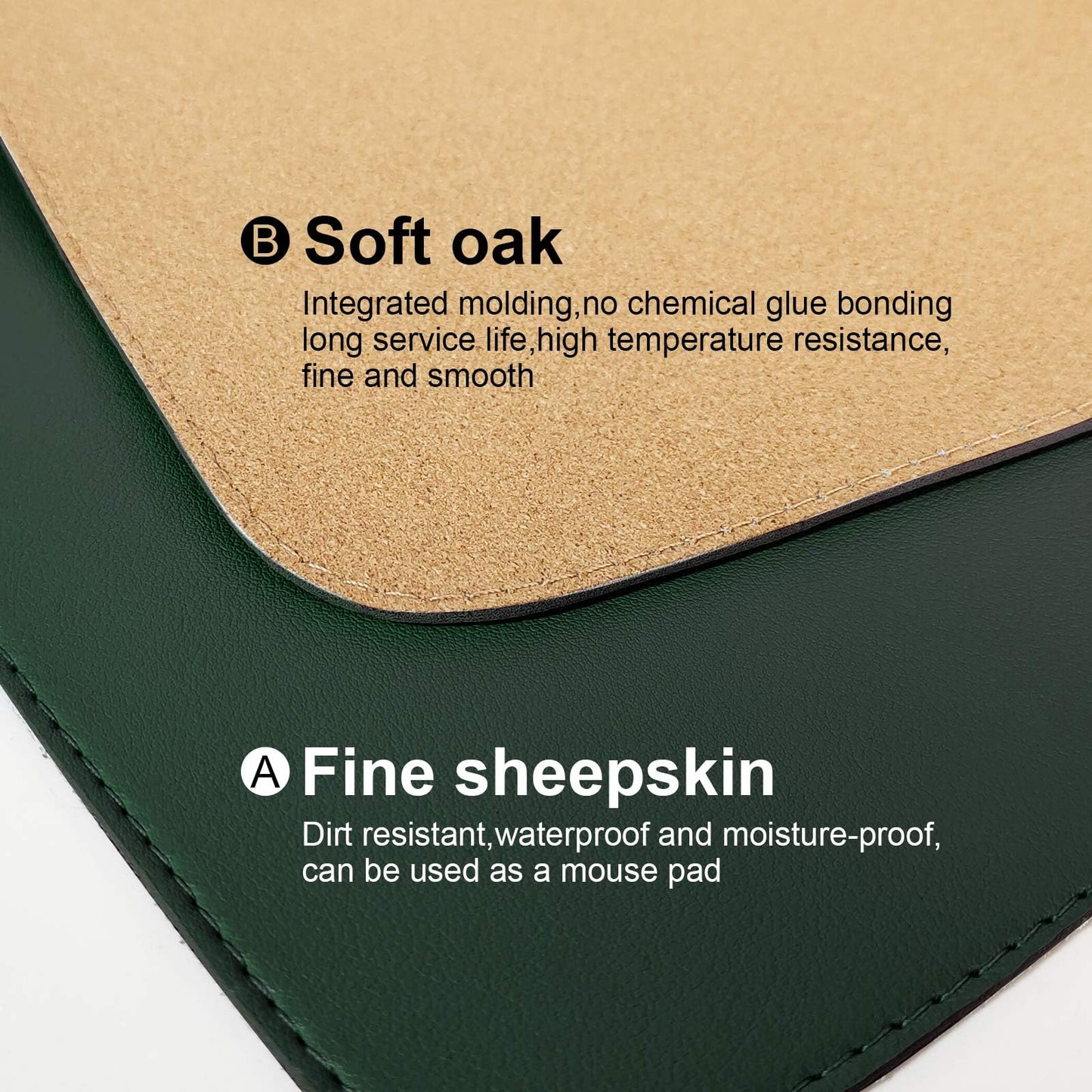 DAWNTREES Dark Green Desk Mat,Leather Desk Pad,35.5"x17",Cork Desk Mat Protector,with PU Leather