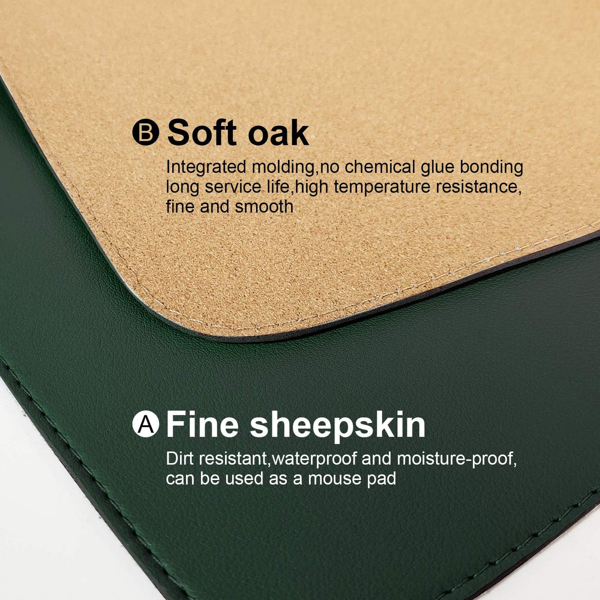 DAWNTREES Dark Green Desk Mat,Leather Desk Pad,35.5"x17",Cork Desk Mat Protector,with PU Leather