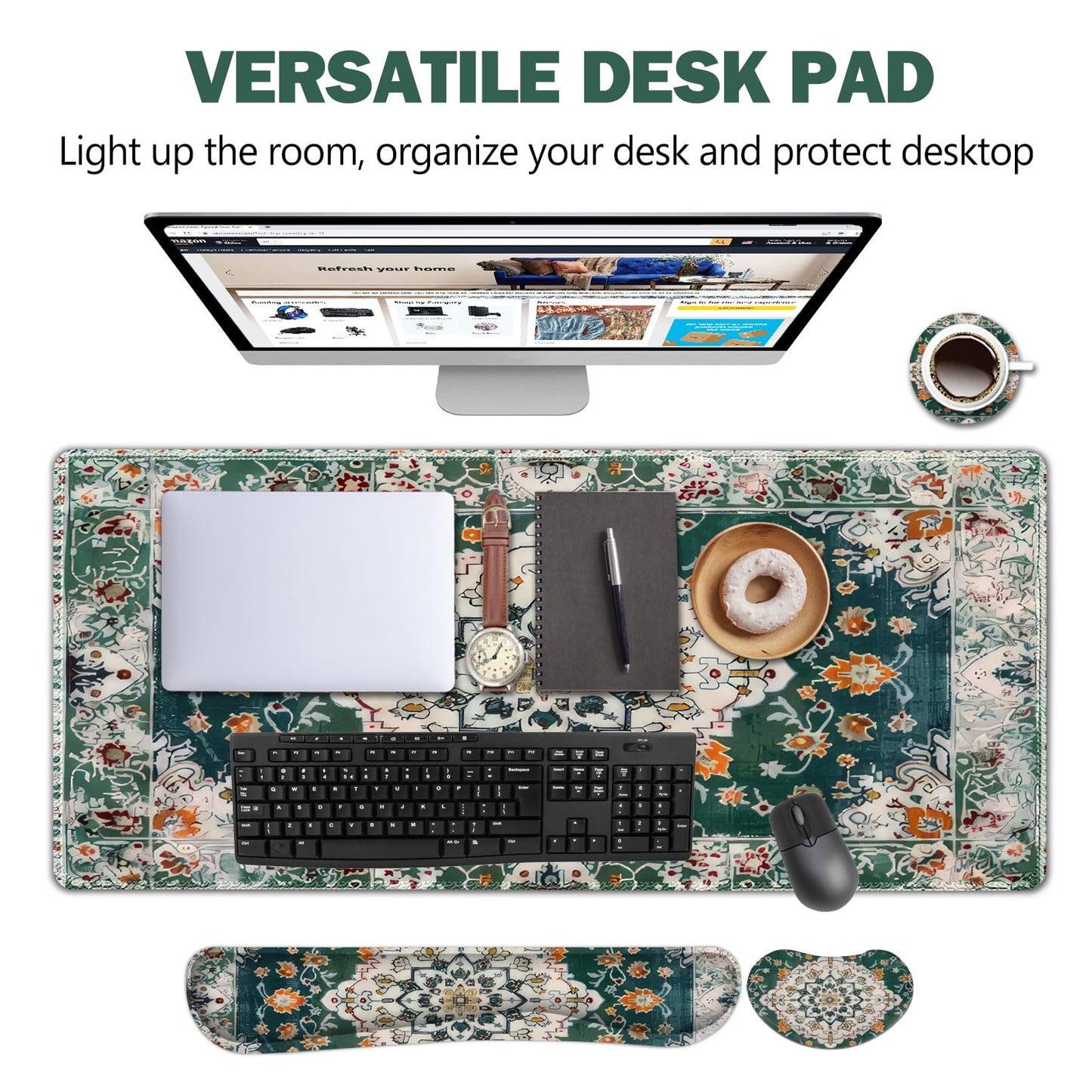 AIMSA Desk Mat Set, Large Mouse Pad + Mouse Wrist Rest + Keyboard Wrist Support + Coaster, 4in1 Rug