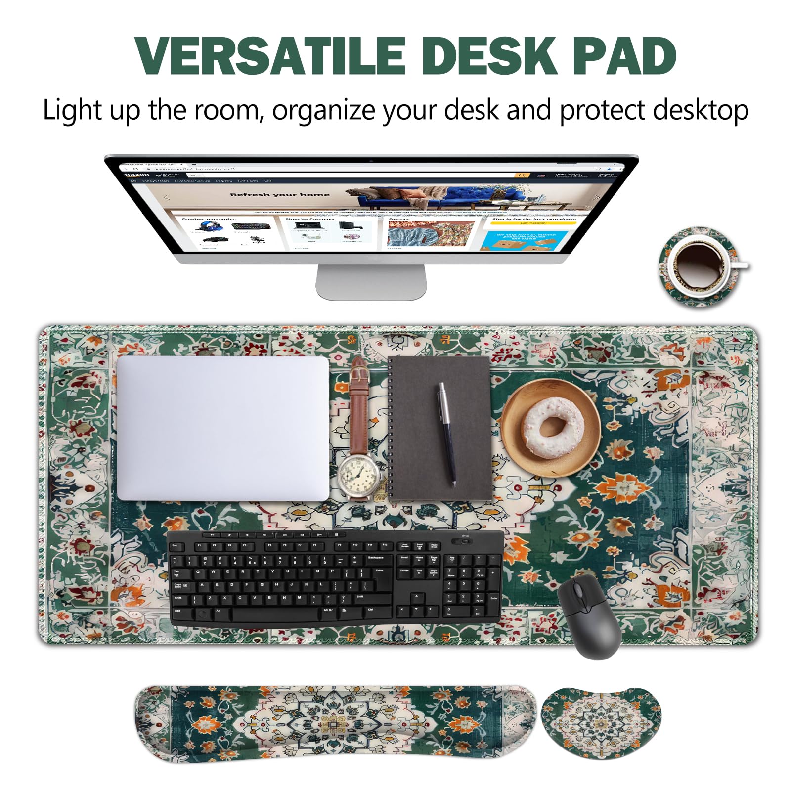 AIMSA Desk Mat Set, Large Mouse Pad + Mouse Wrist Rest + Keyboard Wrist Support + Coaster, 4in1 Rug
