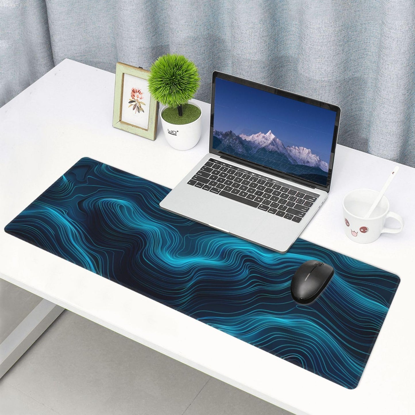 Keebik Gaming Mouse Pad, Black Teal Blue Mouse Pad 11.8x23.6 Inch Large Extended Computer Mouse Mat