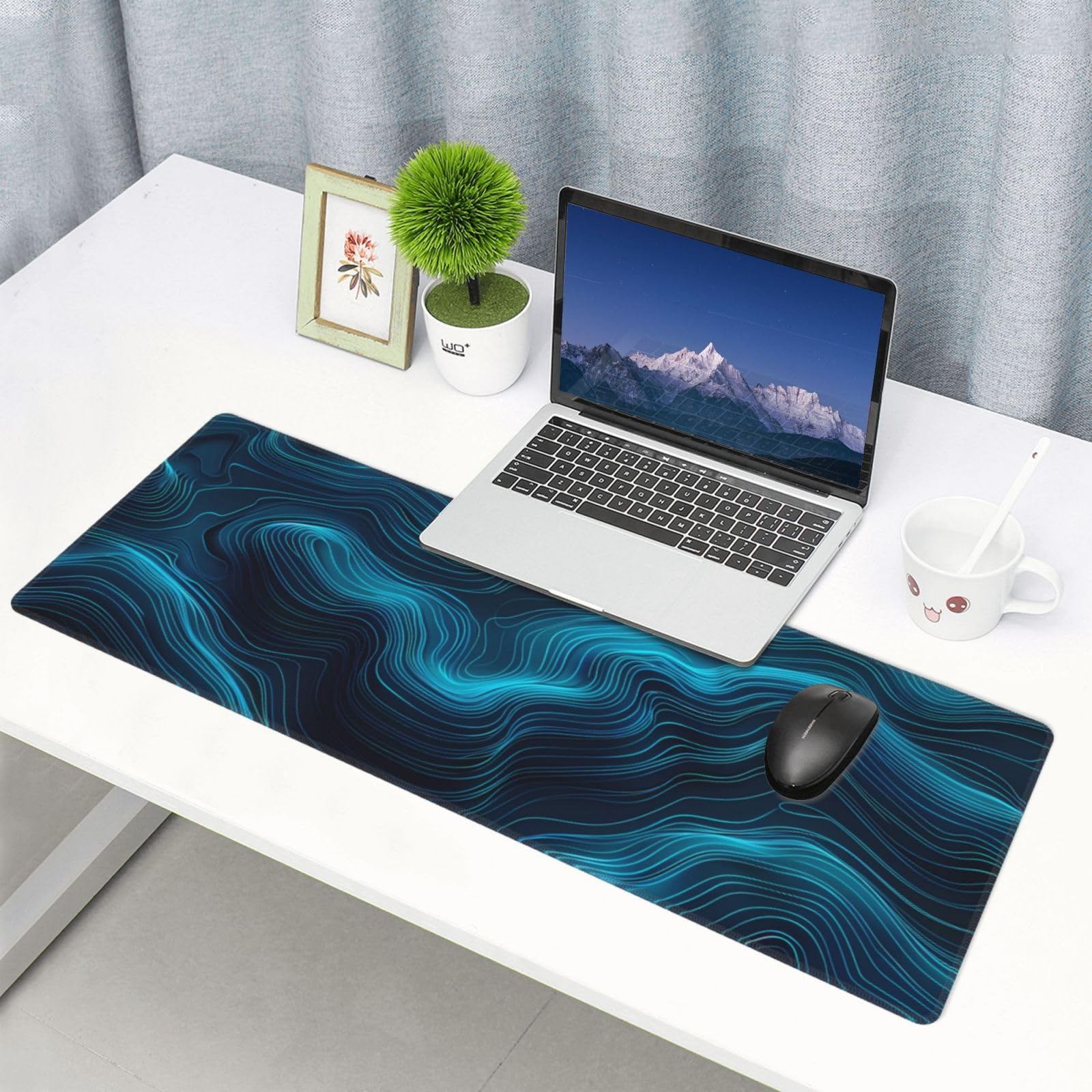 Keebik Gaming Mouse Pad, Black Teal Blue Mouse Pad 11.8x23.6 Inch Large Extended Computer Mouse Mat