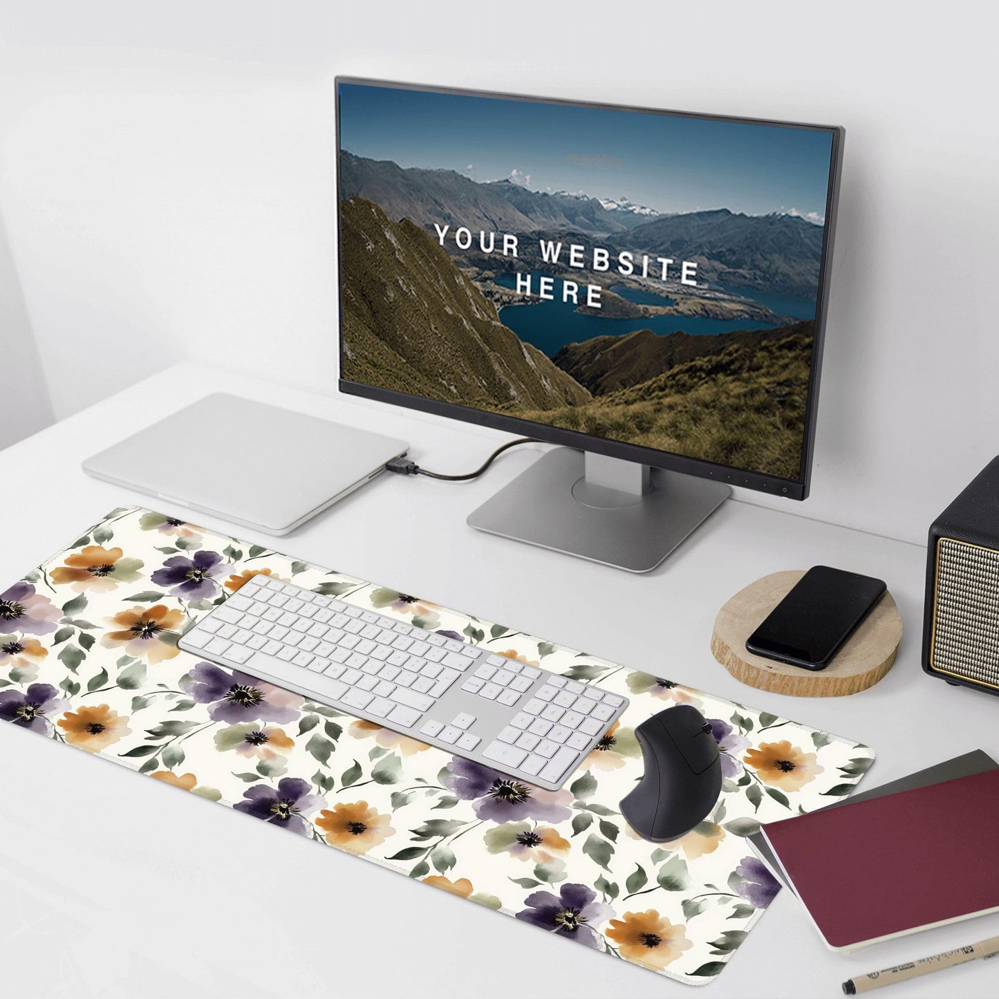 Watercolor Floral Large Mouse Pad,Gaming Keyboard Desk Pad,Extended Mouse Mat Non-Slip Rubber Base