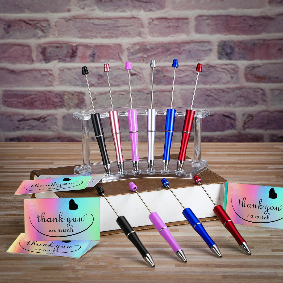 Tenceur 148 Pcs Beadable Pen Set Back to School Gift 48 Plastic Beadable Pen 48 Resealable Pouch