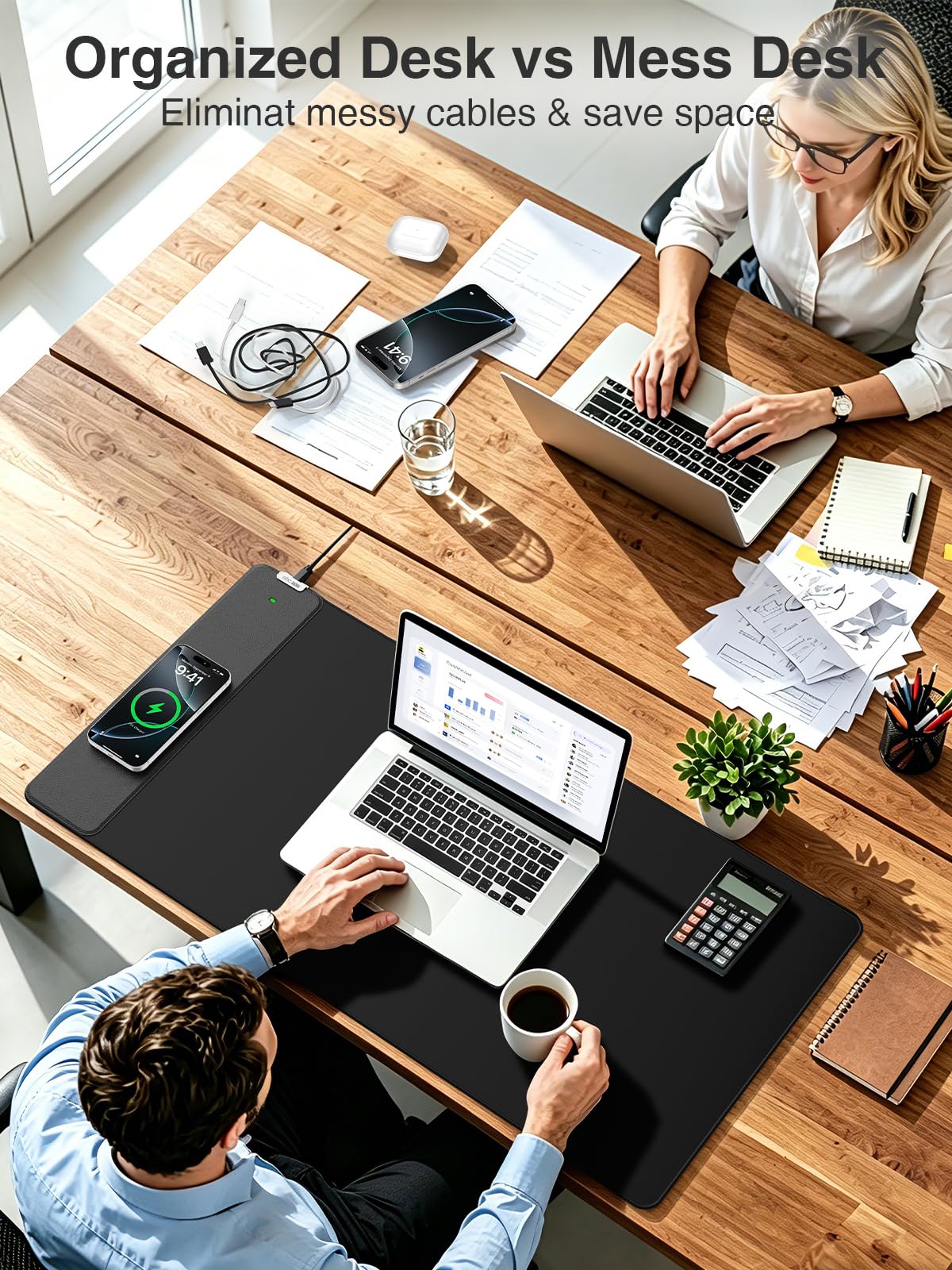 Wireless Charging Mouse Pad, 31.5"x15.8" Large Desk Mat, Smooth Glide