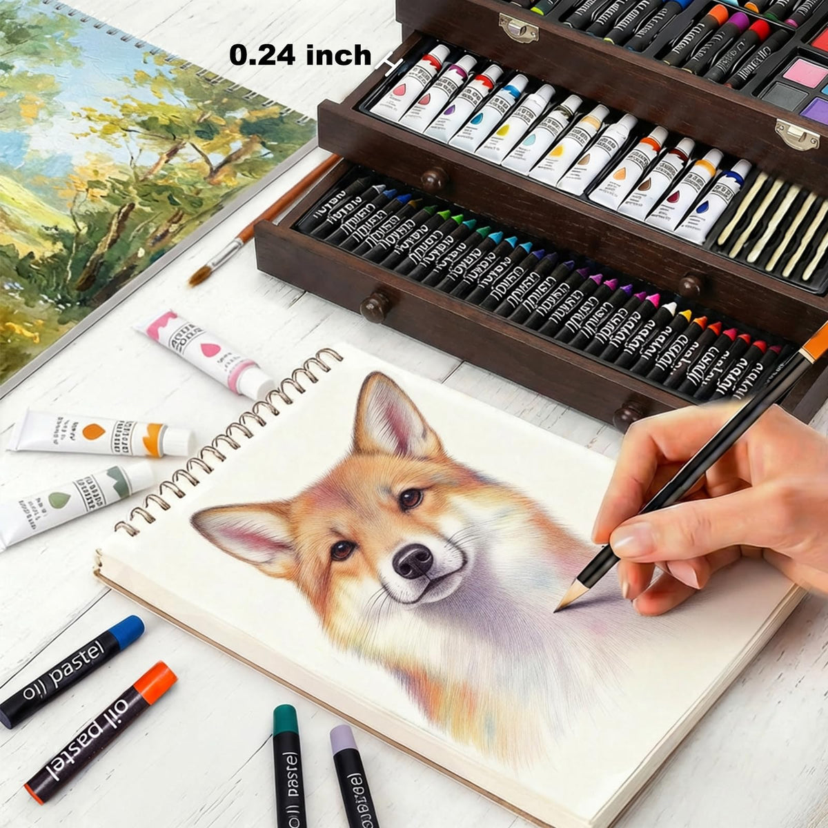 175-Pack Deluxe Wooden Art Set Drawing Painting Kit with 2 Drawing Pads, Acrylic Paints, Colored