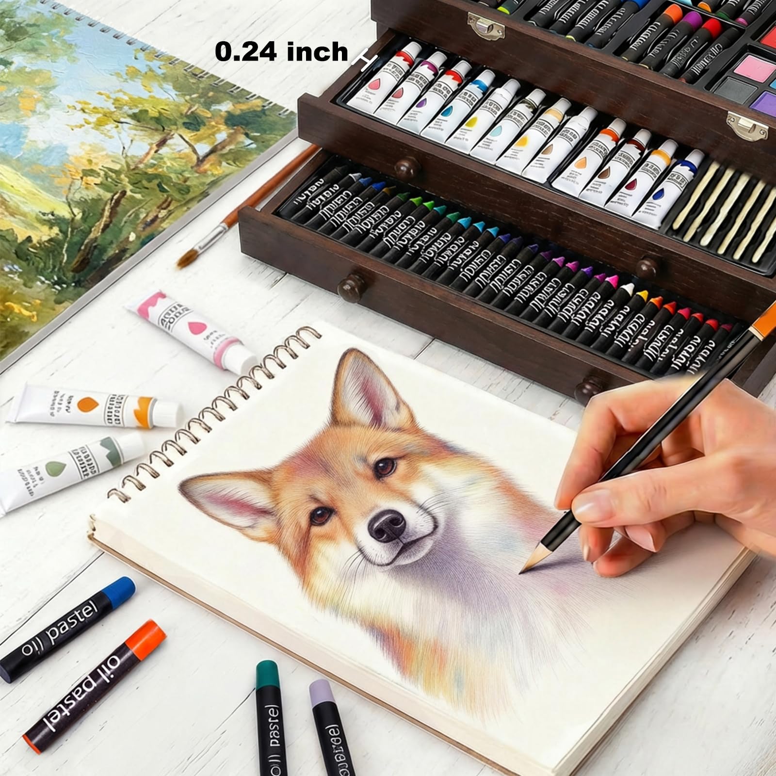 175-Pack Deluxe Wooden Art Set Drawing Painting Kit with 2 Drawing Pads, Acrylic Paints, Colored