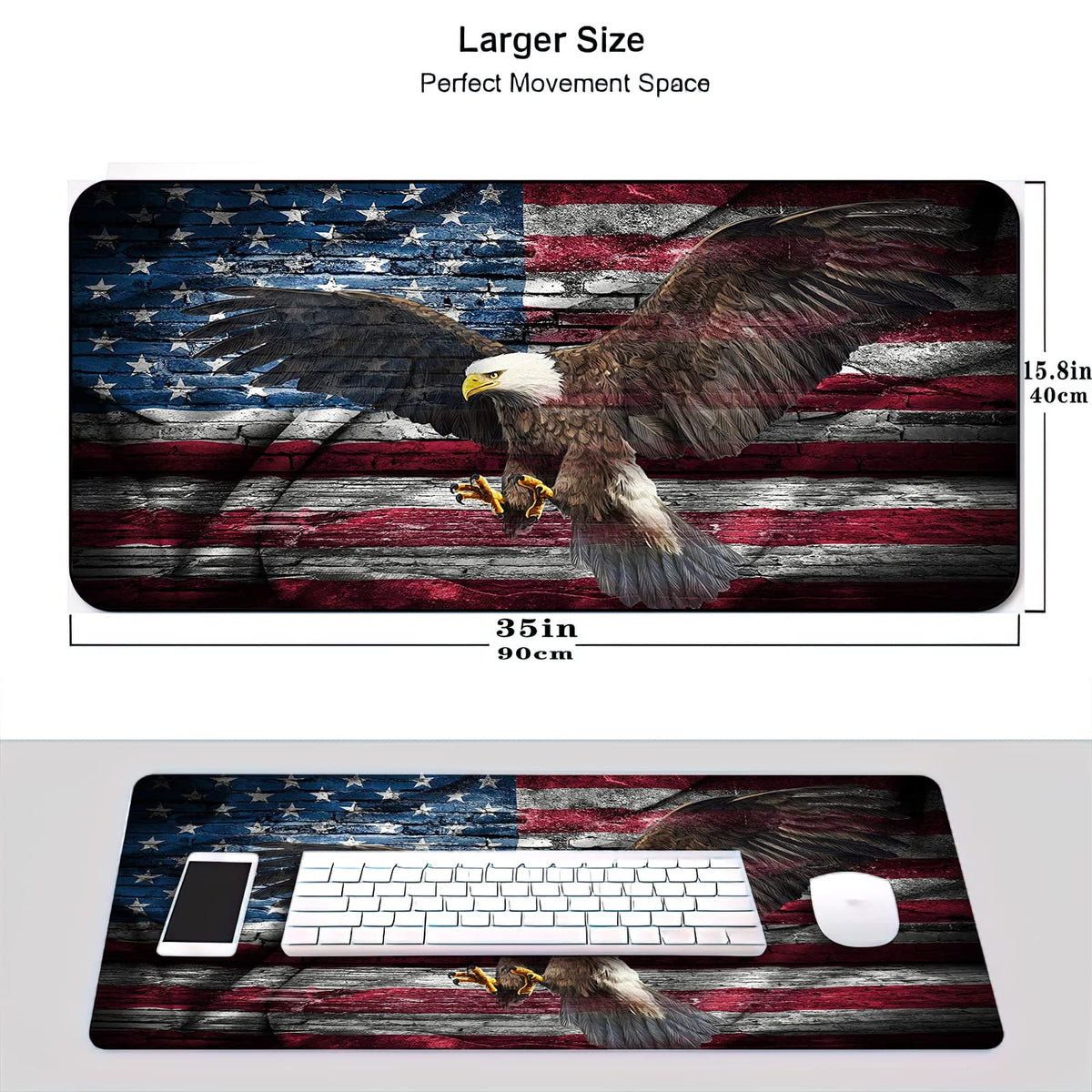 Patriotic Desk Mat,American Flag Gaming Mouse Pad,XXL Extended Mouse Pad Mat for