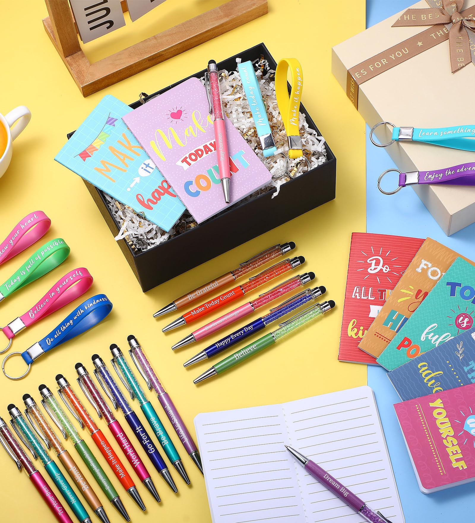 PerKoop 48 Pcs Inspirational Gifts Bulk VBS Notepads 3 x 5 Inch Motivational Ballpoint Pens