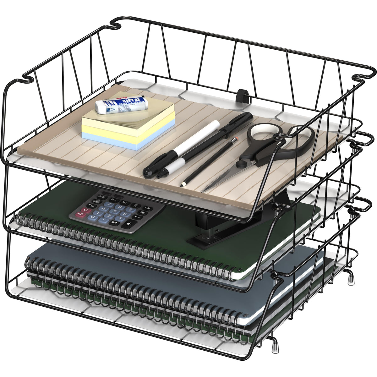 Simple Houseware Stackable Wide Entry Letter Tray, Wire Grid, Black