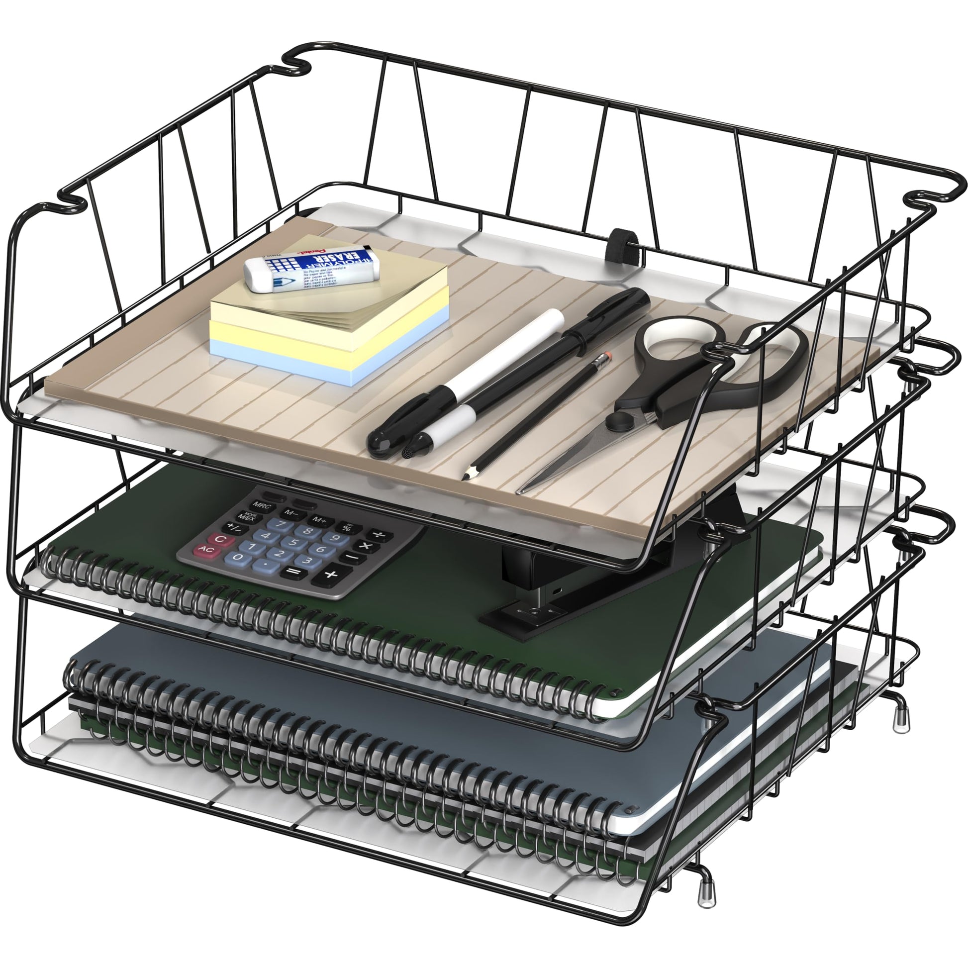 Simple Houseware Stackable Wide Entry Letter Tray, Wire Grid, Black