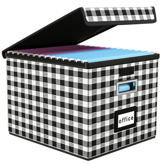 Huolewa File Organizer Box with Lids, Collapsible File Folder Organizer