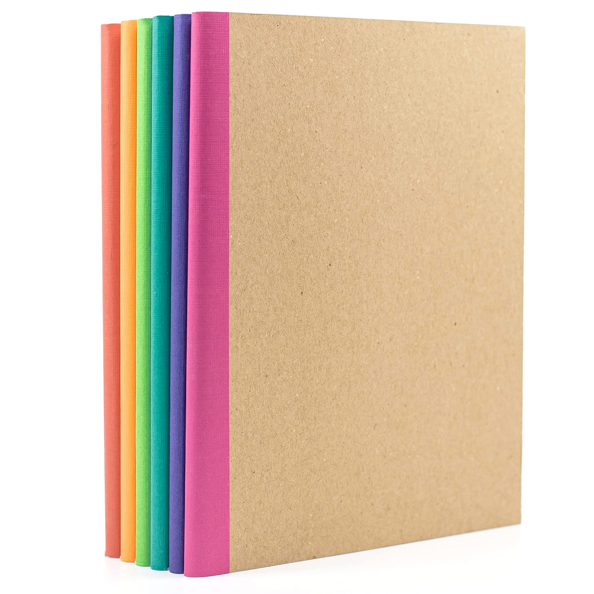 PAPERAGE 6-Pack Composition Notebook Journals, 120 Pages, Kraft Cover with Rainbow Spines, College
