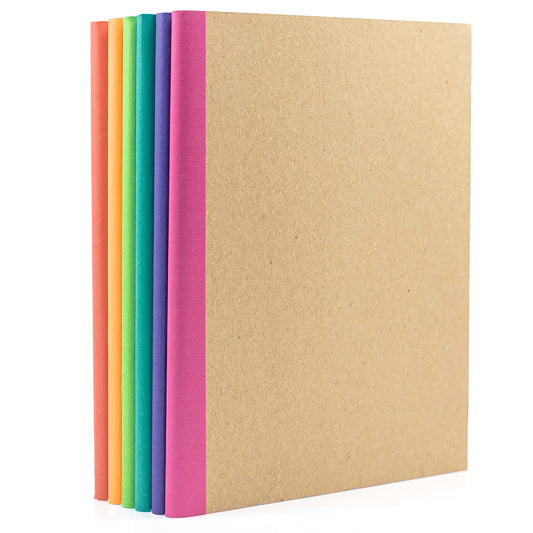PAPERAGE 6-Pack Composition Notebook Journals, 120 Pages, Kraft Cover with Rainbow Spines, College