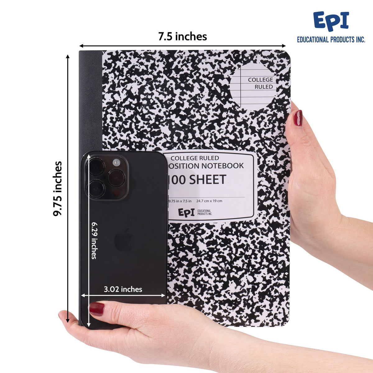 12 Pack - EPI College Ruled Composition Notebook Black - 200 Pages (100 Sheets), 9-3/4 x 7-½