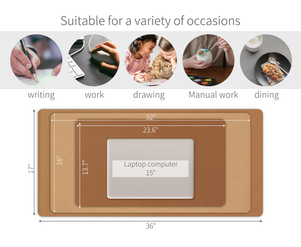 RENMTURE Desk Pad, Cork & PU Leather Desk Mat, Large Mouse pad, Non-Slip Desk Protector and