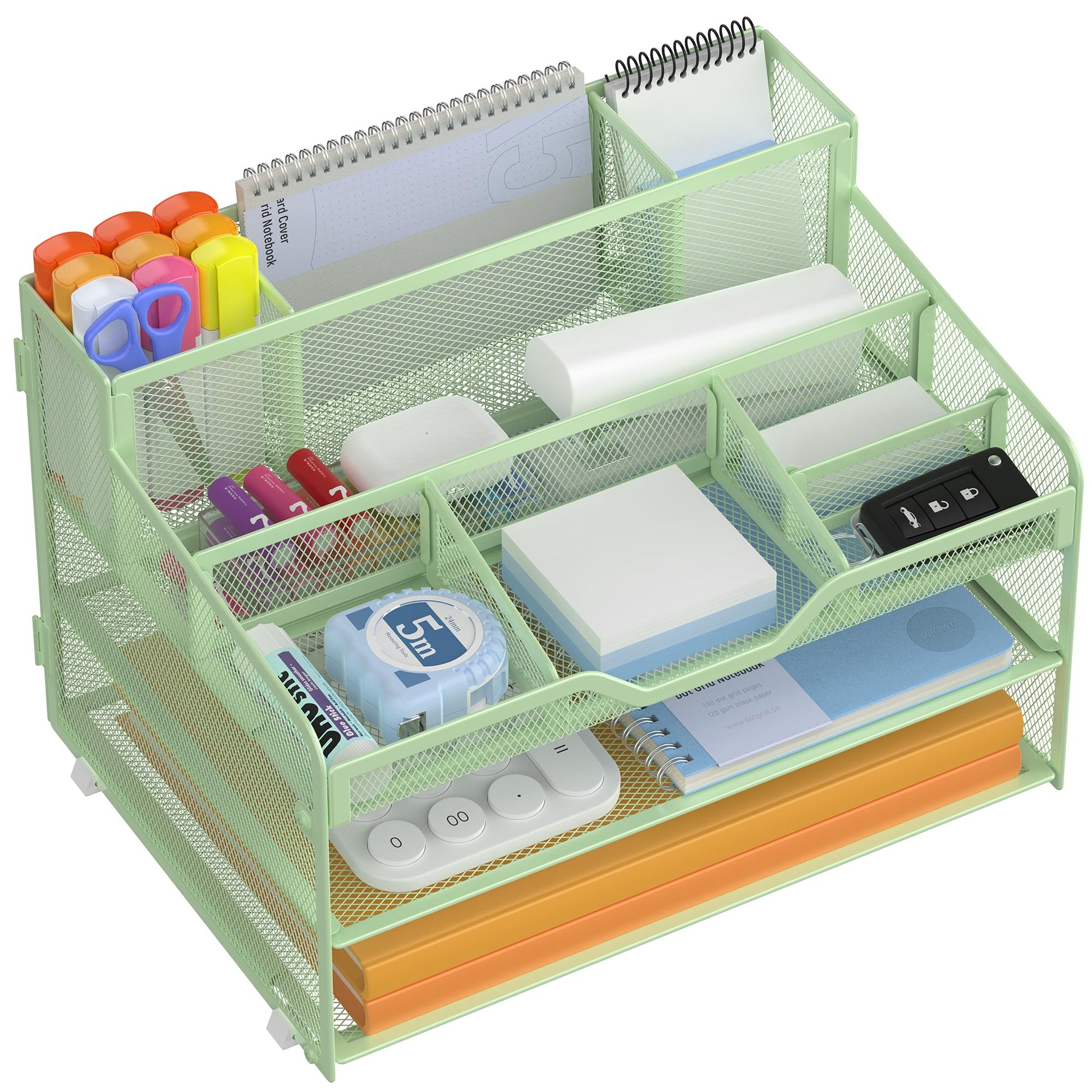 Docnest 3 Tier Mesh Desk Organizer with Letter Tray & Paper Sorter, Green