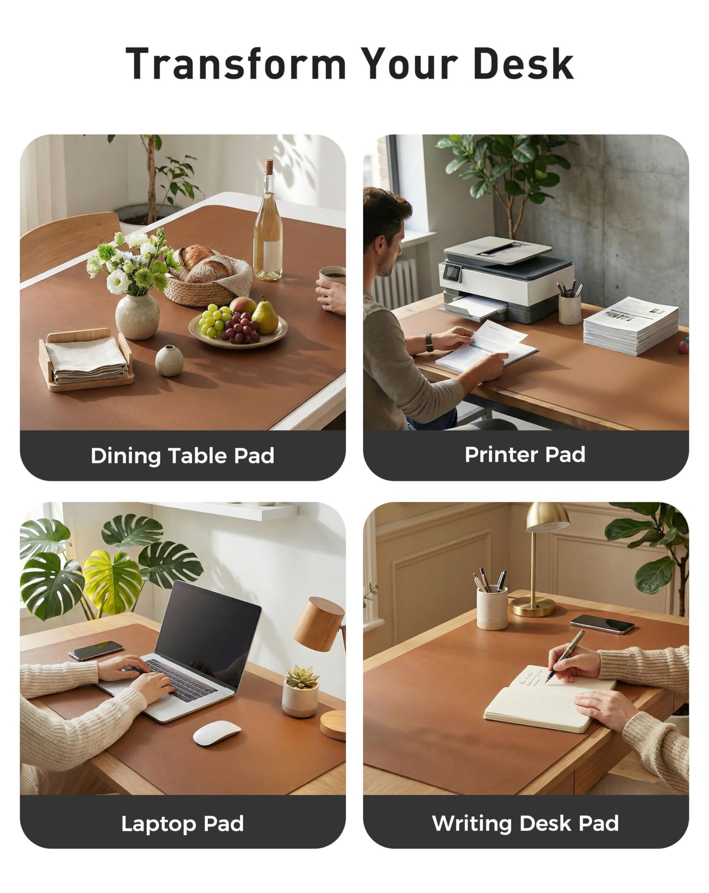 Aothia Faux Leather Desk Mat - Large Mouse Pad, Non-Slip PU Leather Blotter, Waterproof Writing