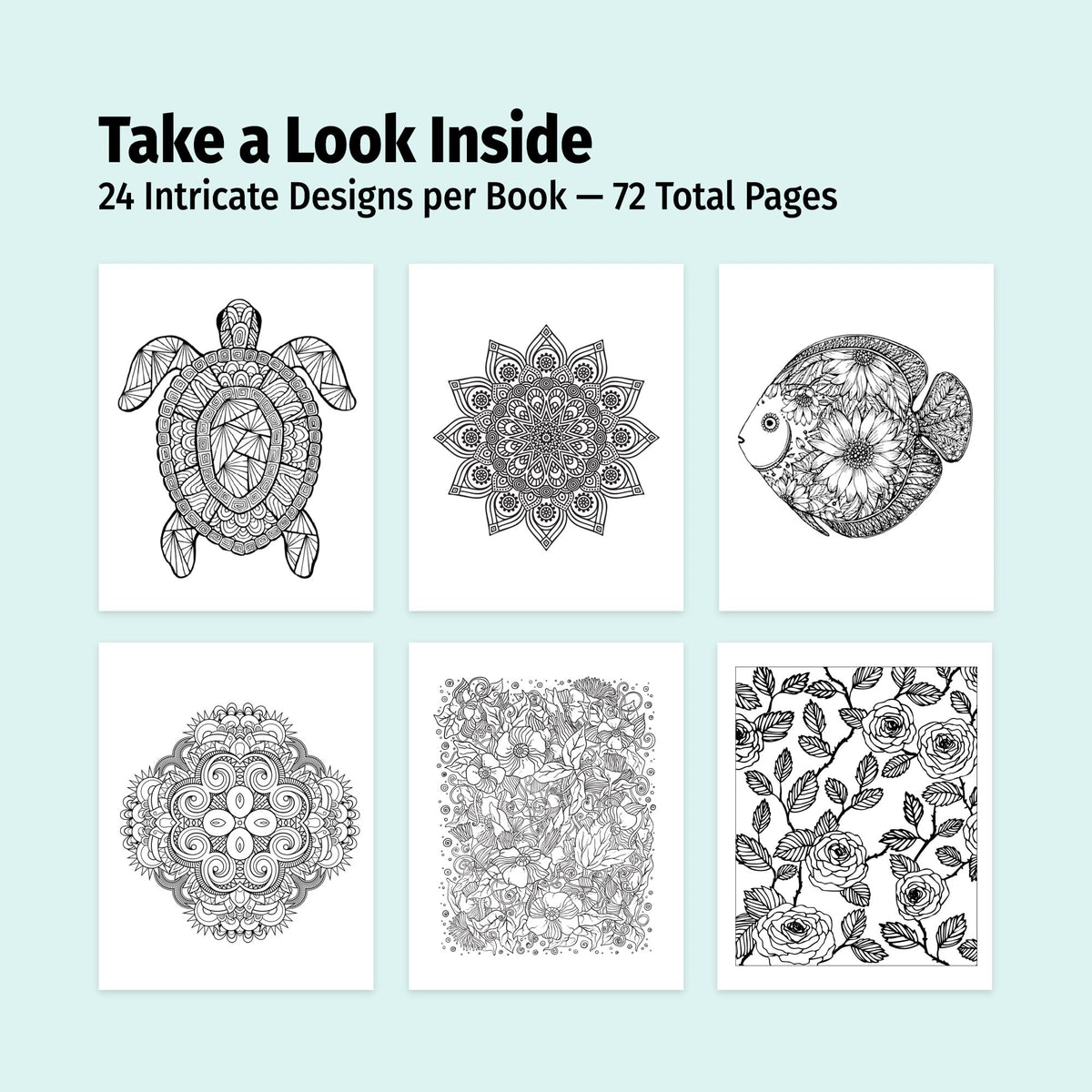 ZOCO - Gift Pack: 3 Adult Coloring Books Set with Colored Pencils - Oceans, Patterns & Nature