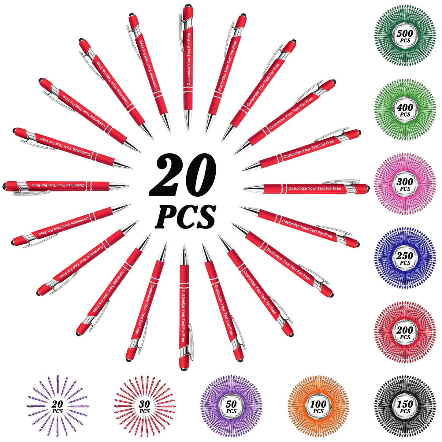 Max 500 Pcs Personalized Pens Bulk, Custom Pens with Free Engraving, Customized Stylus Tip