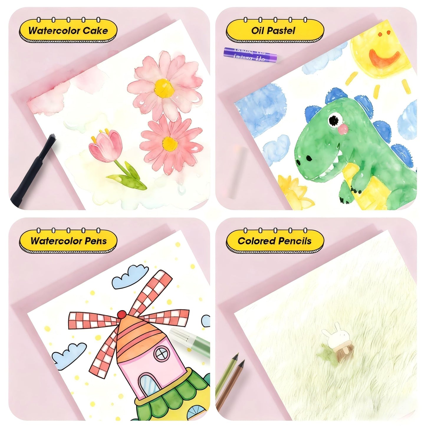 KIDDYCOLOR Kids Art Set, Drawing Art Supplies for Girls & Boys Ages 4-8 with Watercolor Cakes, Oil