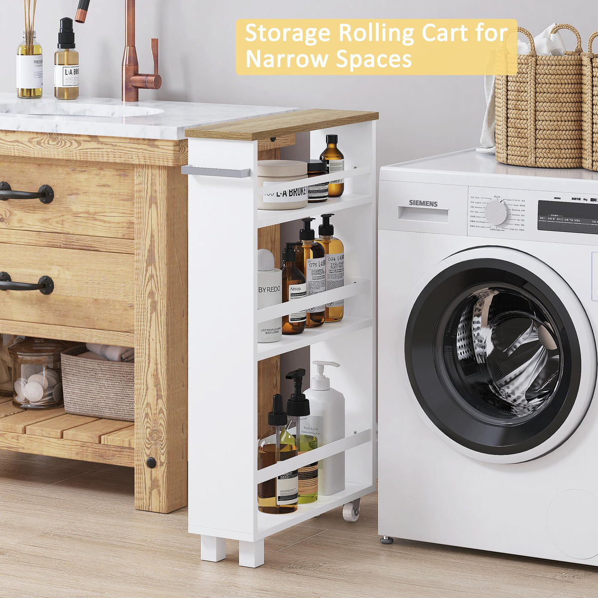 UTEX Slim Rolling Storage Cart, 4-Tier Utility Cart on Wheels, Mobile Kitchen Storage Shelf for