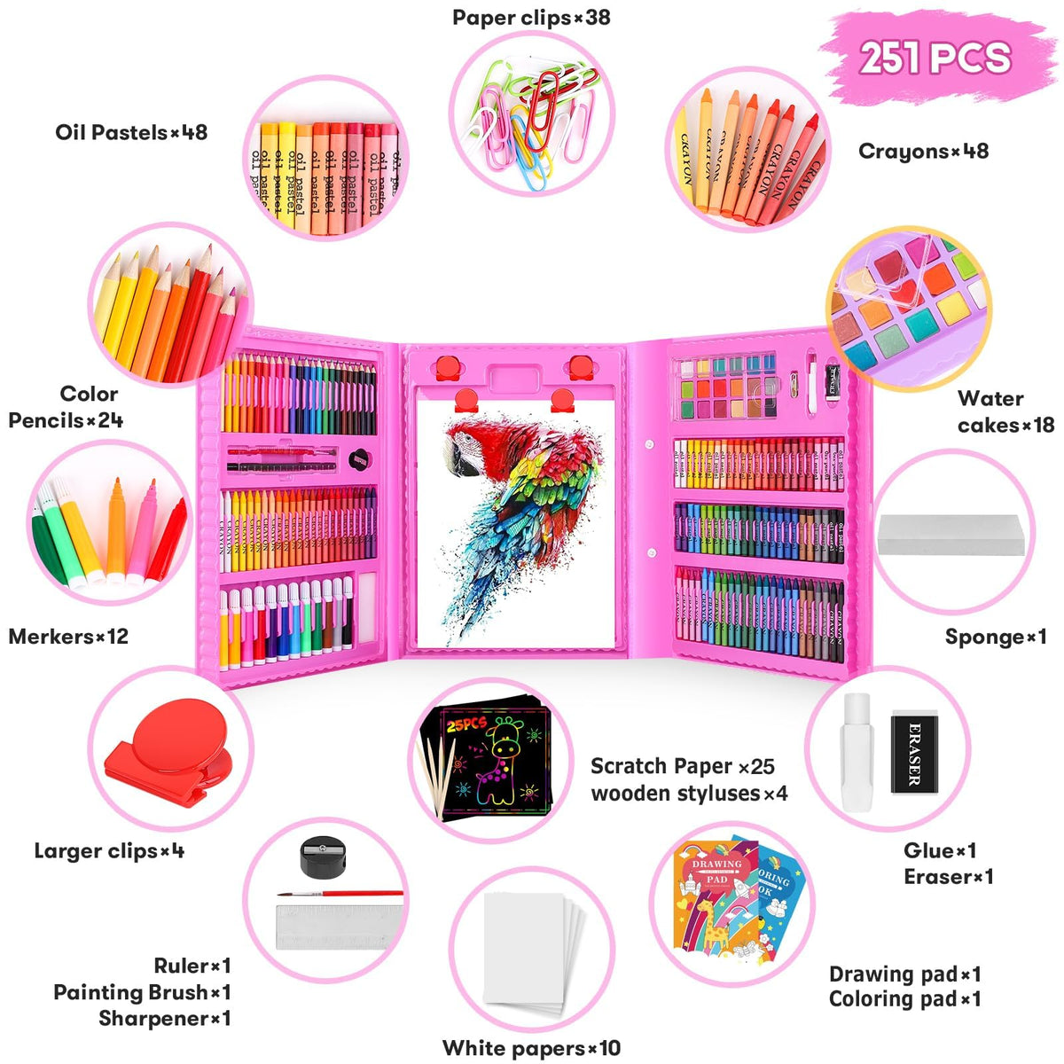 iBayam 251-Pack Pink Art Supplies, Drawing Arts Kits for Kids Teens Adult