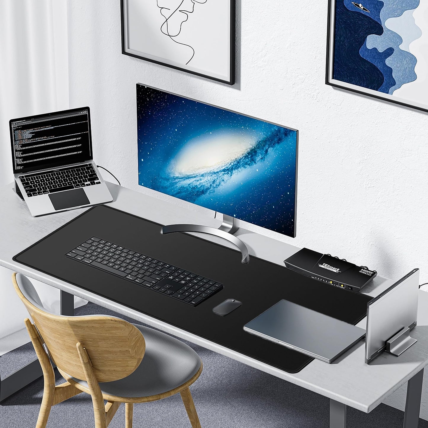 LL-COEUR Black XXL Computer Mouse Pad 39.3x15.7x0.12inch, Oversized Keyboard Mousepad with