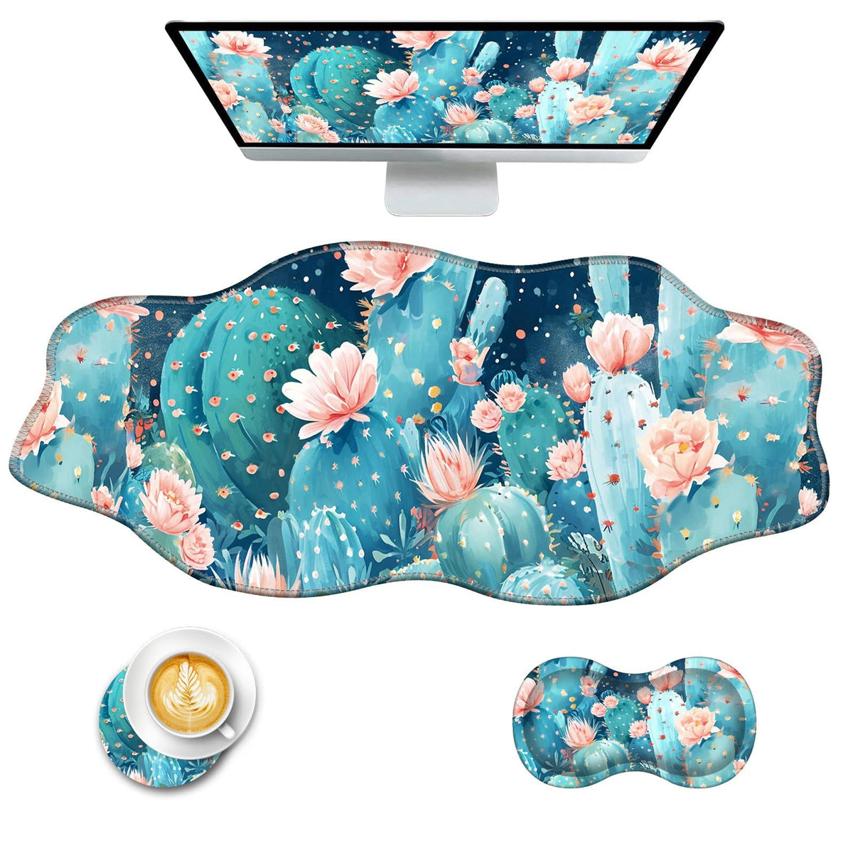 CICPLKSE Mouse Pad with Wrist Support + Desk Mat + Coaster 3 in 1 Set, XXL Large Gaming Mousepad