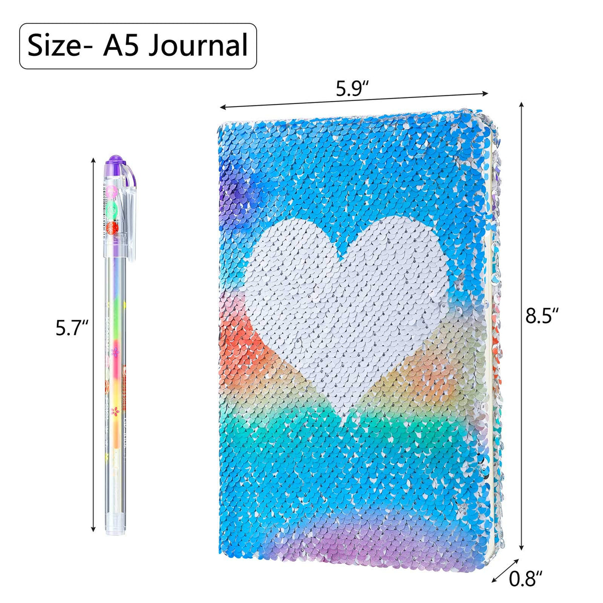 Outus 4 Pcs Sequin Girls Journal Valentines Journal Gift with Color Gel Ink Pens Glitter Notebook