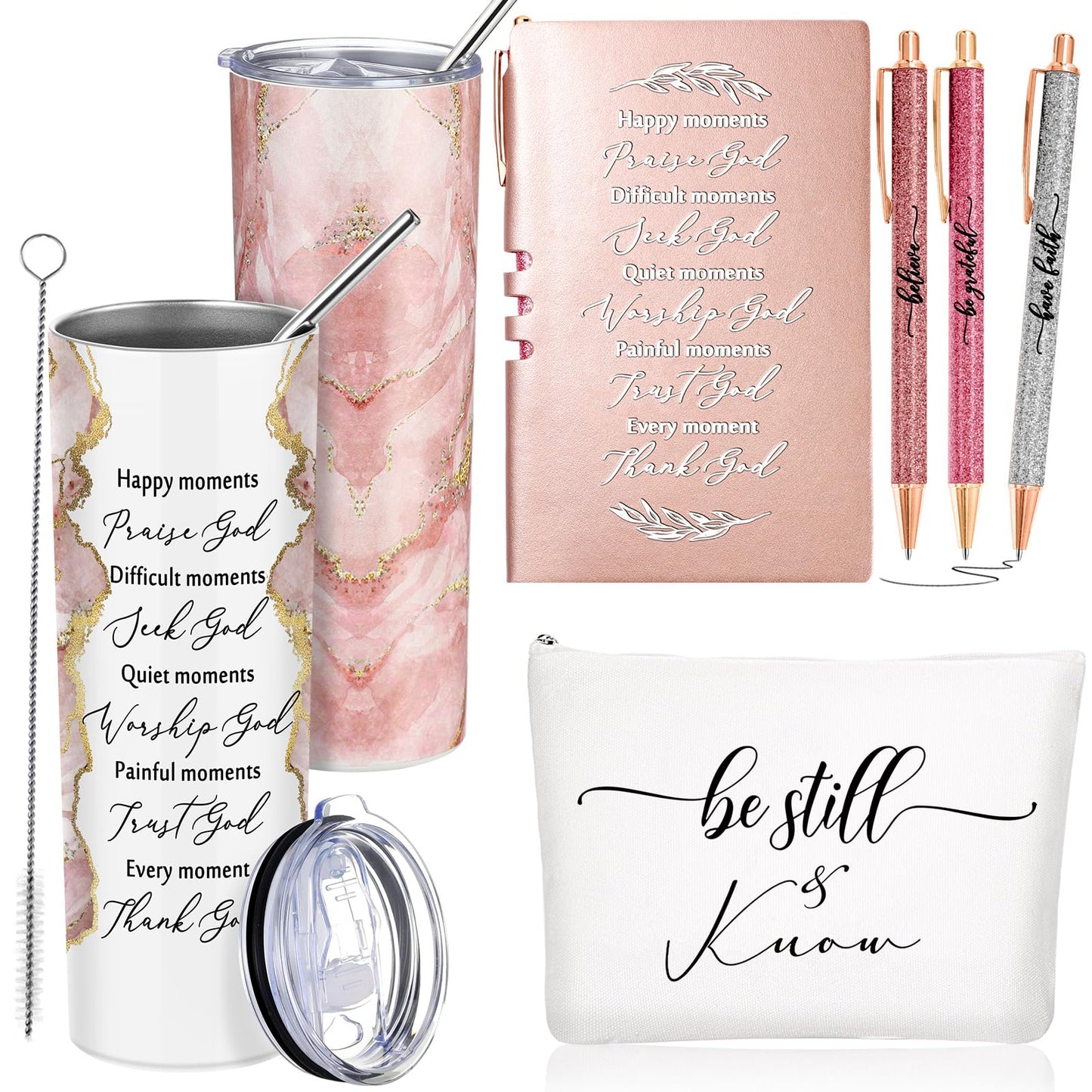 Domensi 6 Pcs Christian Gifts Set, 20 oz Tumbler Notepad Pens, Rose Pink