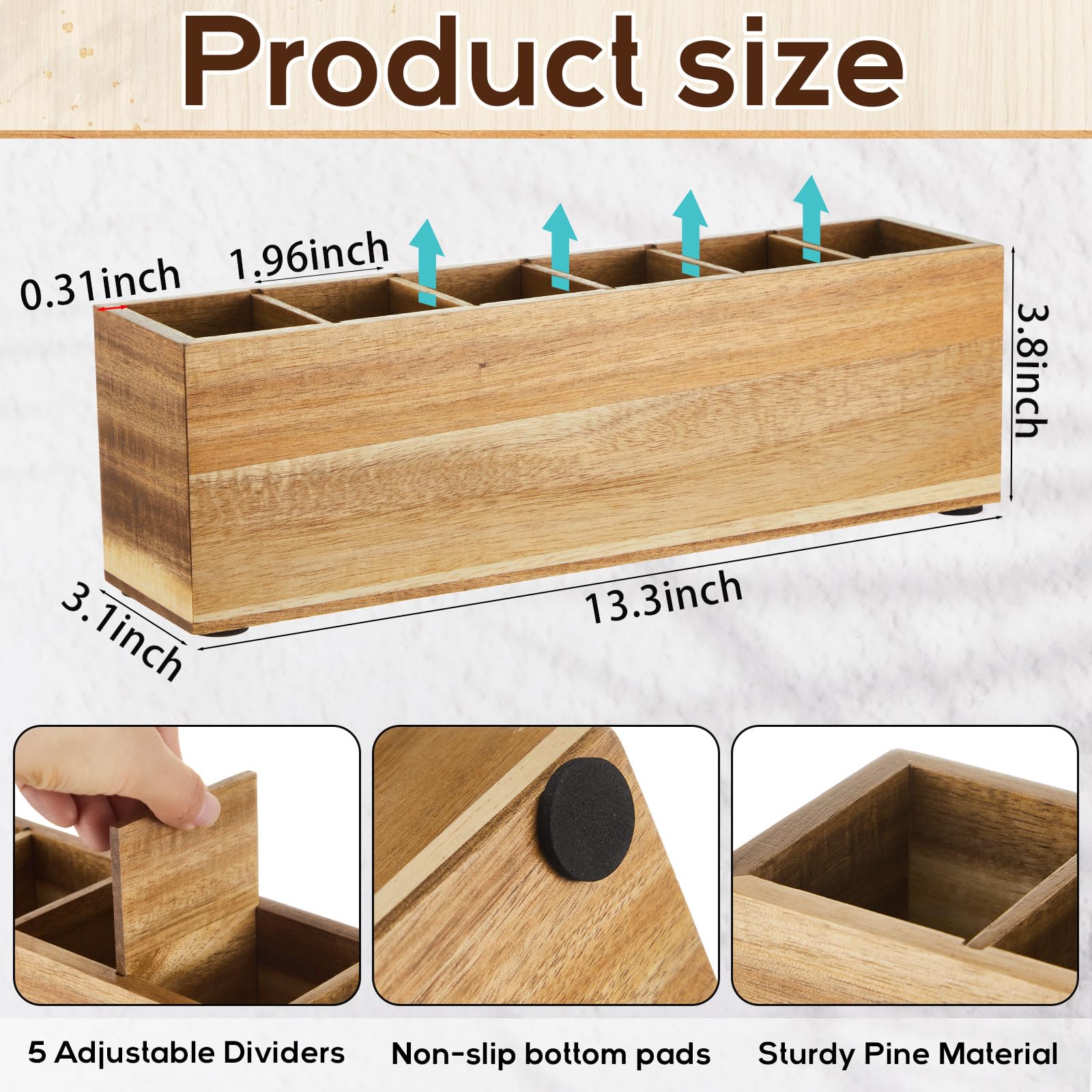 Jetec Wooden Pencil Pen Holder for Desk, Acacia Wood, 6 Compartments