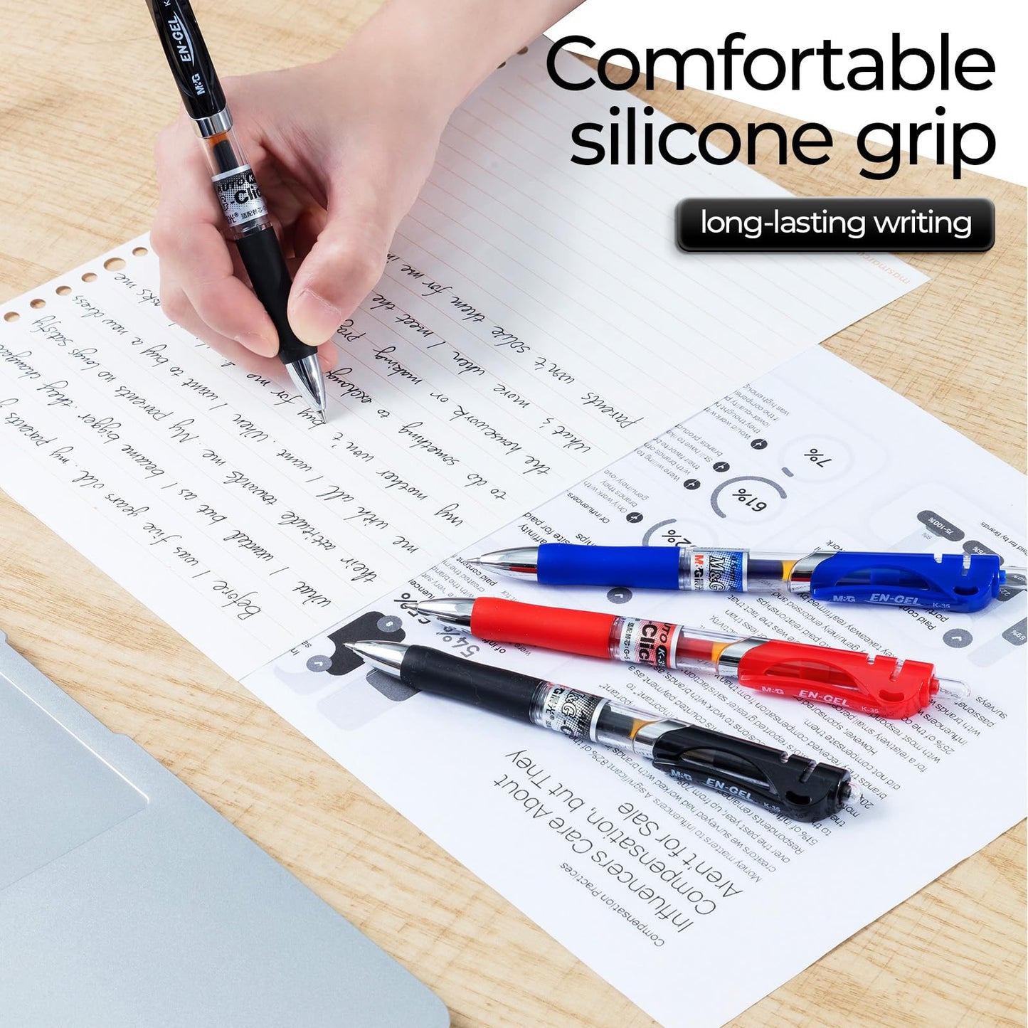 M&G 30 Pcs Retractable Gel Pens, 0.5mm Fine Point, 21 Black, 6 Blue, 3 Red