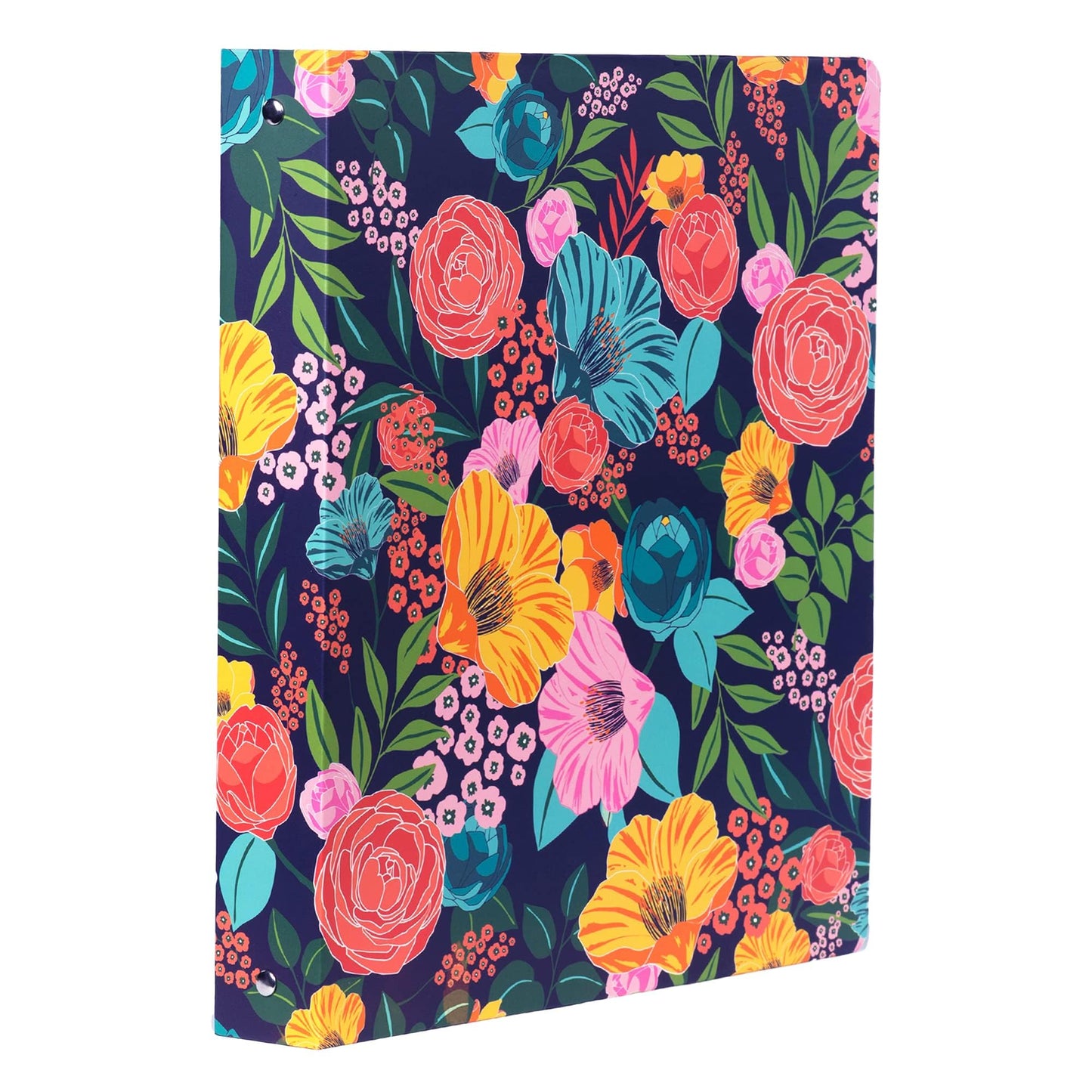 Steel Mill & Co. 1-Inch Hardcover 3 Ring Binder, Garden Blooms (Navy)
