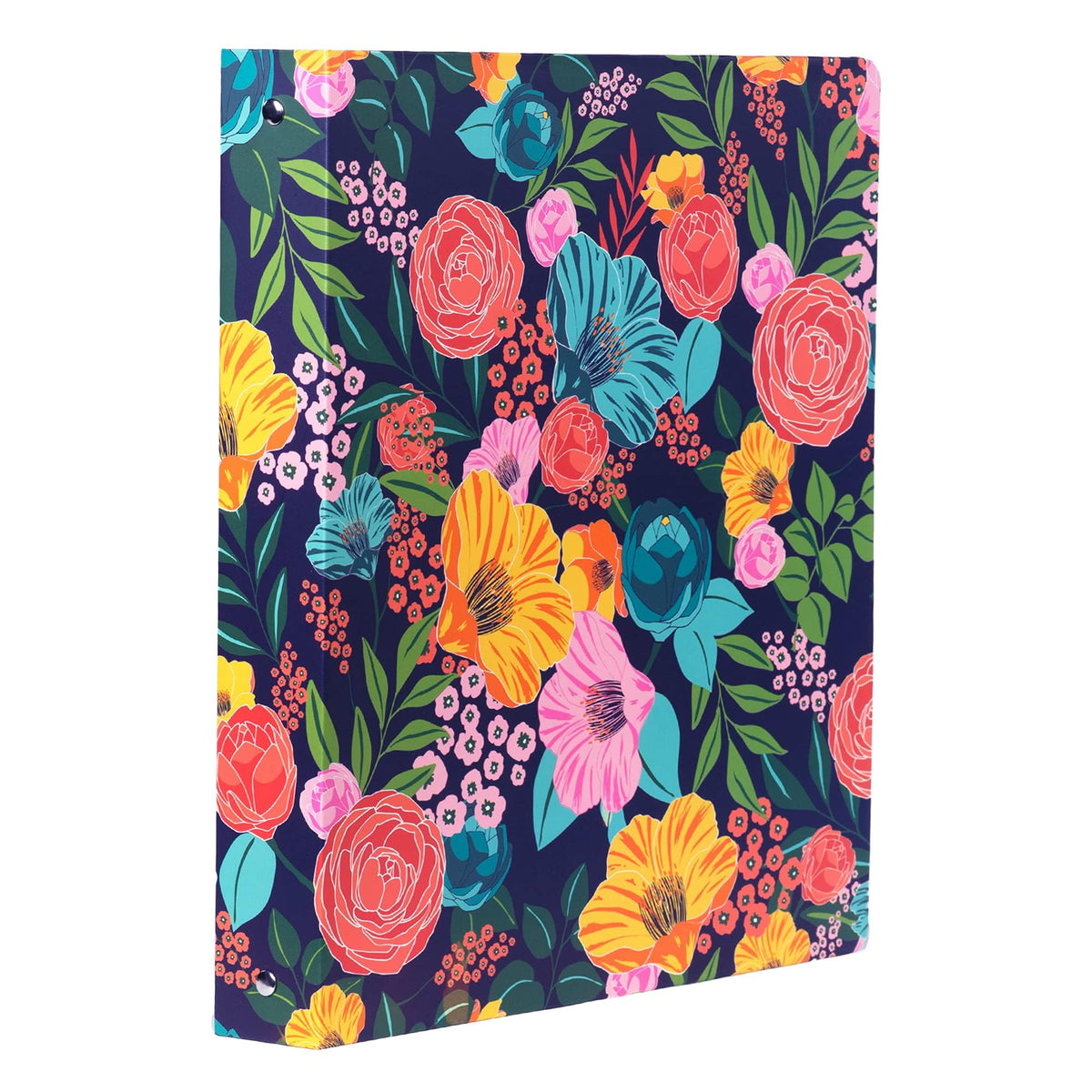Steel Mill & Co. 1-Inch Hardcover 3 Ring Binder, Garden Blooms (Navy)