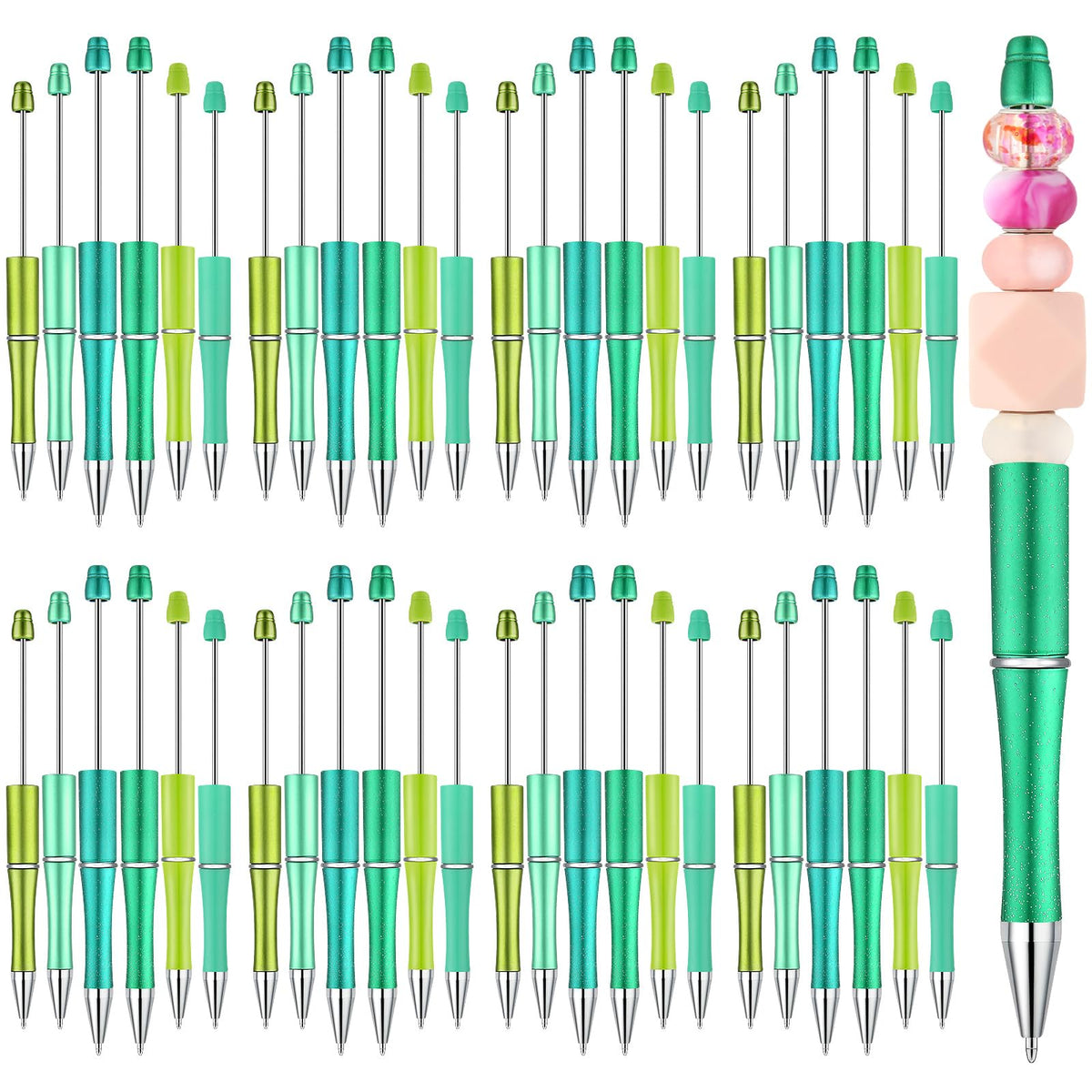 Kosiz 60 Pieces Beadable Pens Bulk Black Ink Pens,Green Series,Classic