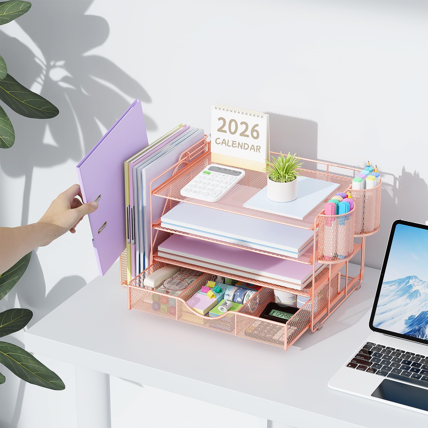 gianotter Desk Organizers and Accessories with File Holder, 4-Tier Desk Accessories & Workspace