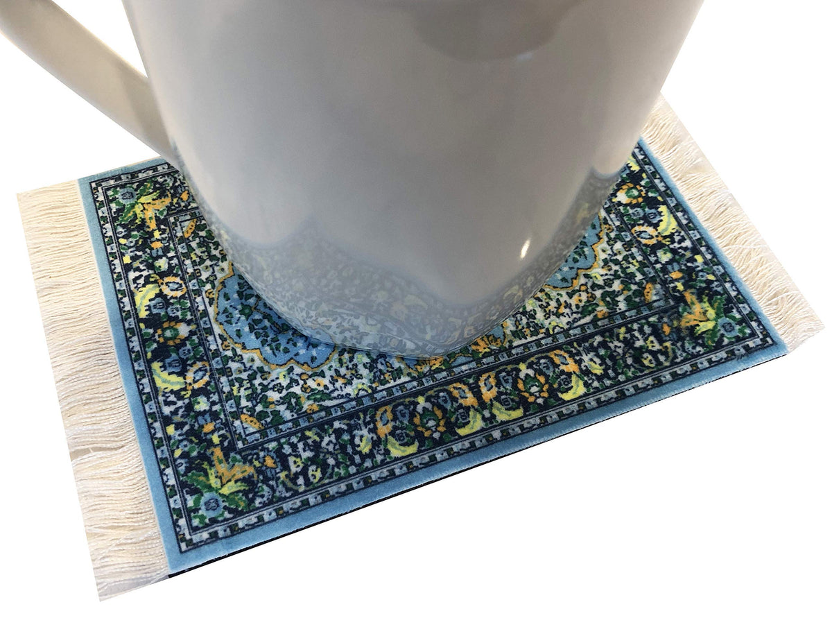 3-Piece Carpet-Style Desk Set – Blue Mouse Pad, Mini Rug Coaster & Bookmark, Colorful Elegant