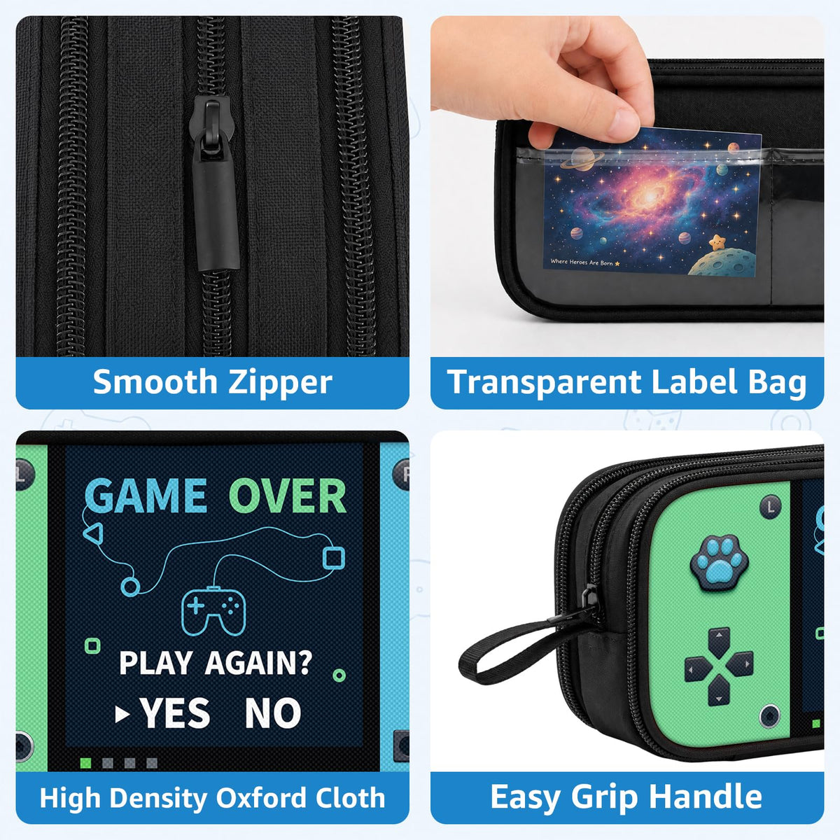Easozoom Game Controller Pencil Case for Boys Kids Teens, Large Capacity Pencil Pouch with 3