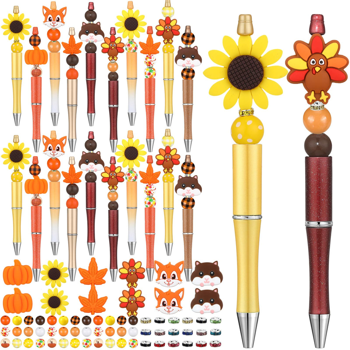 Ctosree 36 Sets Fall Thanksgiving Beadable Pens Beads Black Ink, Turkey