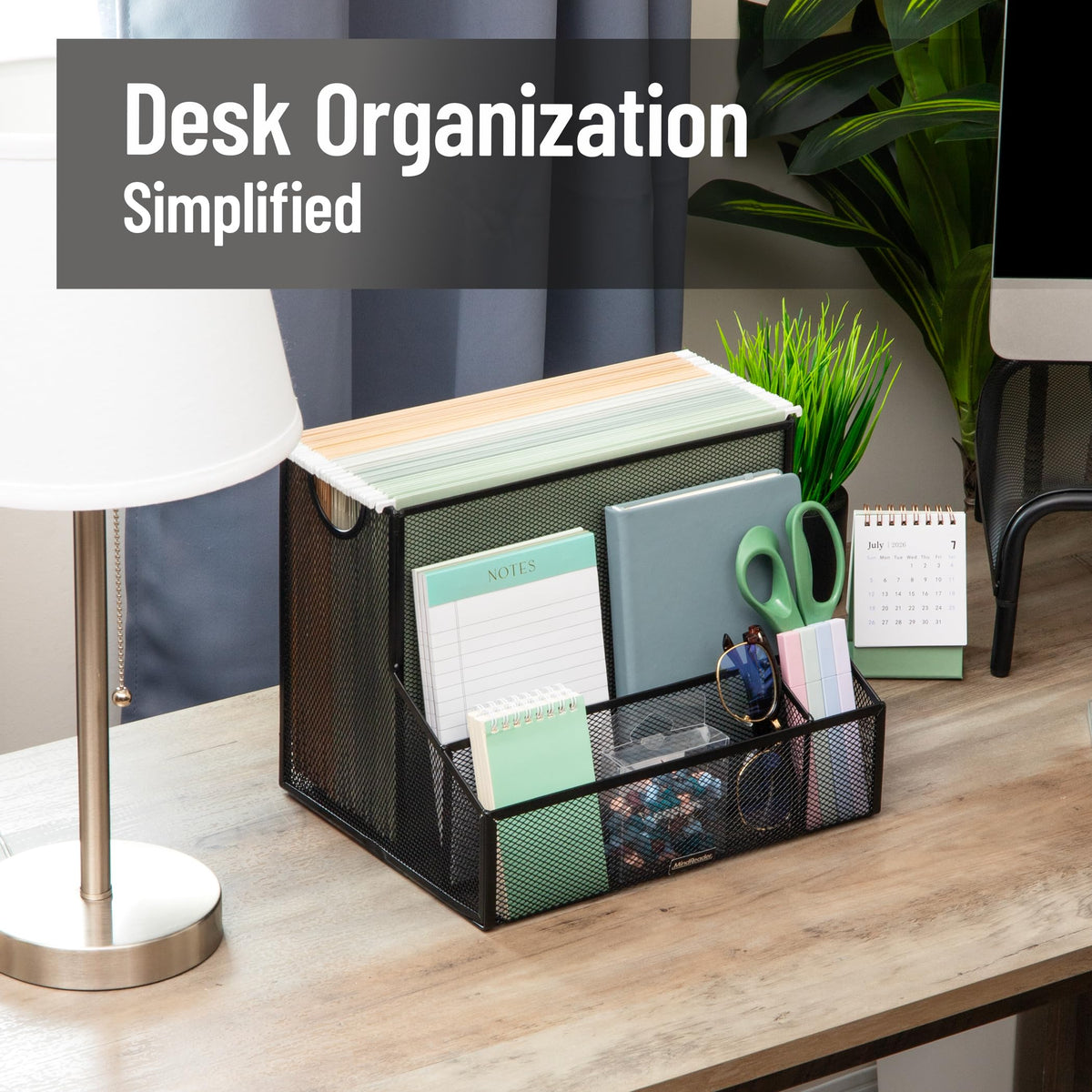 Mind Reader Desktop Organizer with Hanging File Storage, 4 Compartment Letter Size File Holder