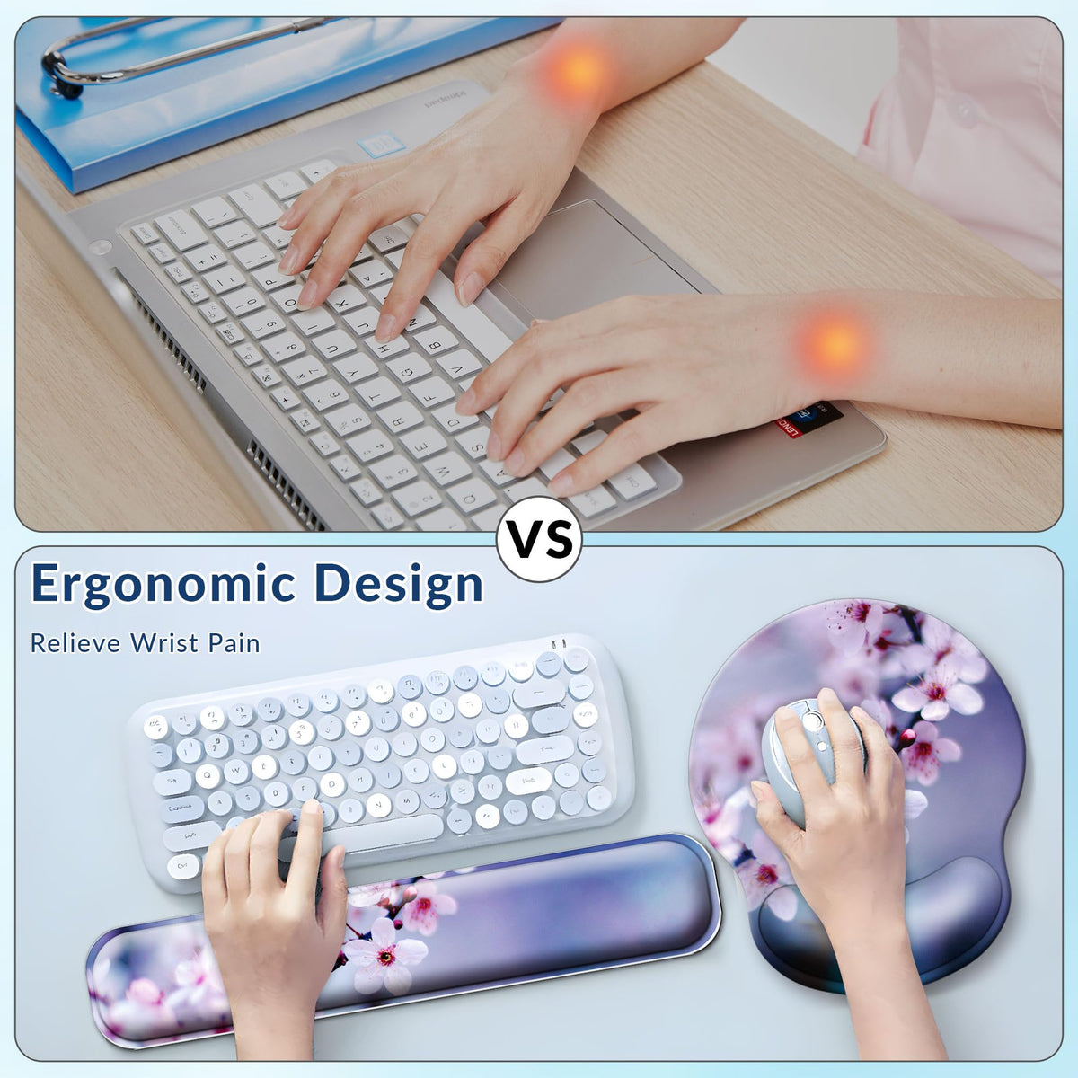 VINEBURY Desk Mat Set Keyboard and Mouse Pad with Wrist Rest Support