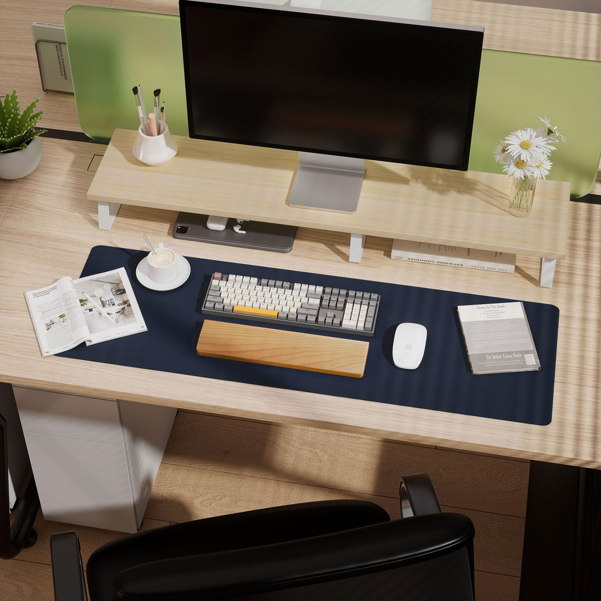 Aothia Leather Desk Pad Protector - Large Mouse Pad, Office Desk Mat, Non-Slip PU Leather Desk