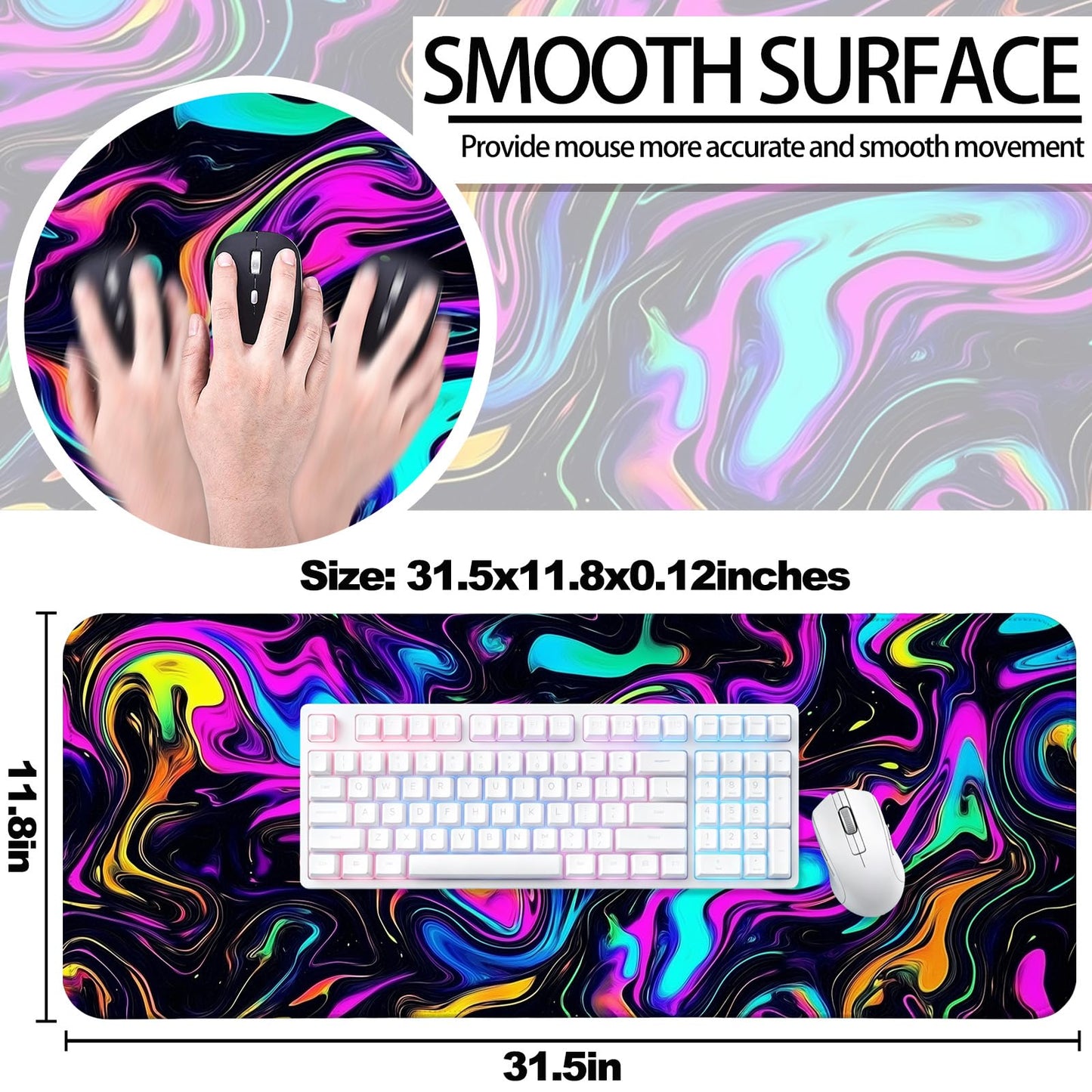 JIANG100 Abstract Fluid Marble Swirl Gaming Desk Mat, Extended Mouse Pad