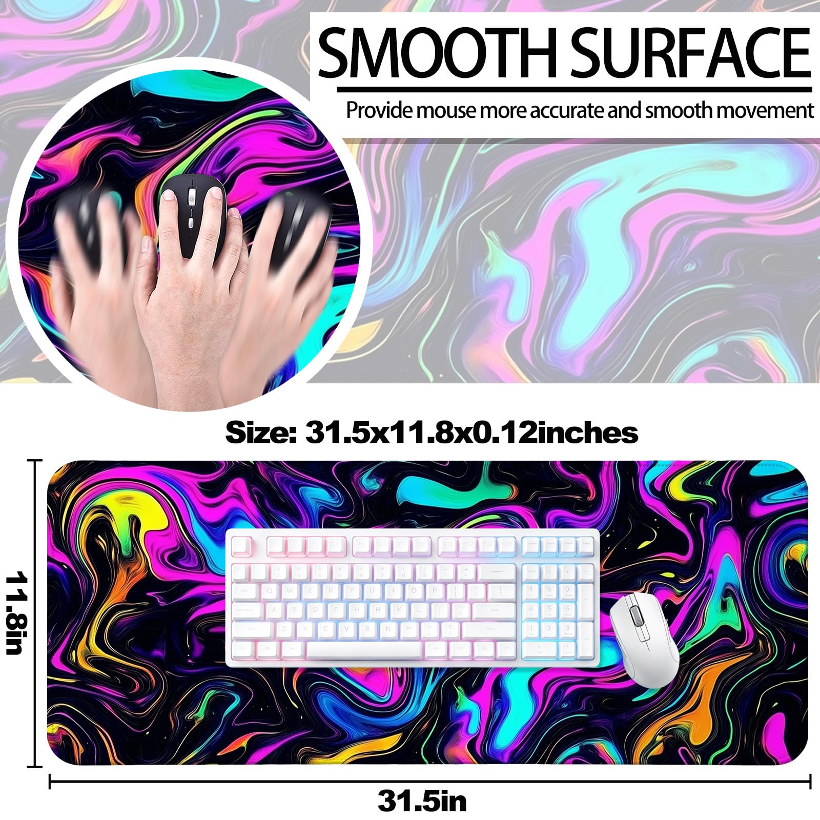 JIANG100 Abstract Fluid Marble Swirl Gaming Desk Mat, Extended Mouse Pad
